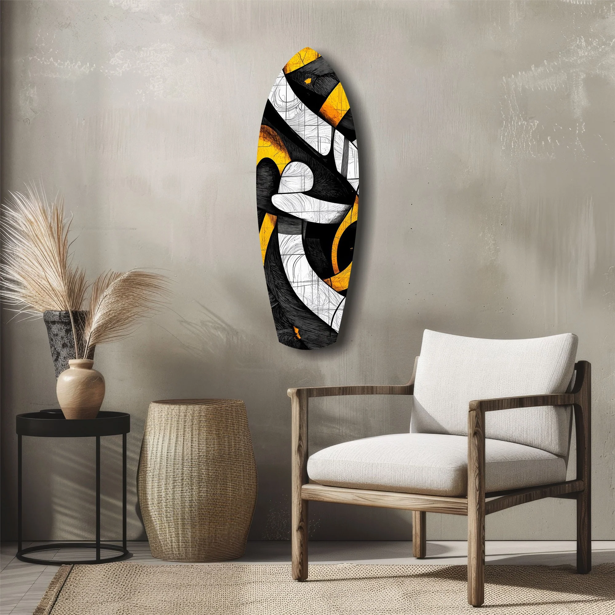 Cubist Abstract Yellow Black Sketch Glass Wall Art - Image 5