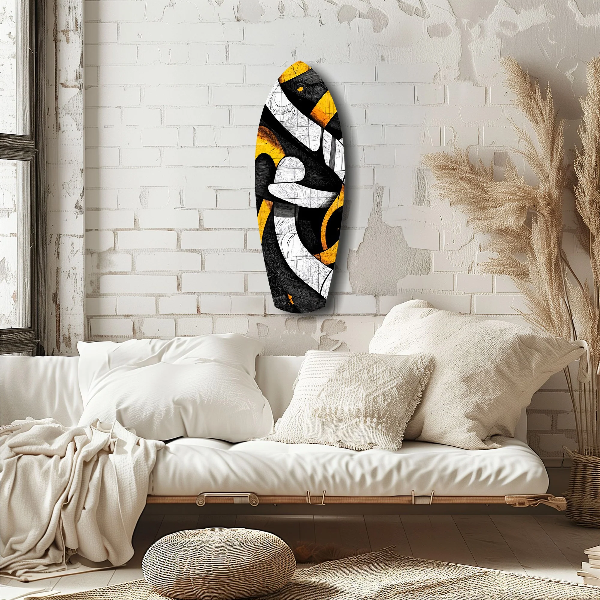 Cubist Abstract Yellow Black Sketch Glass Wall Art - Image 6