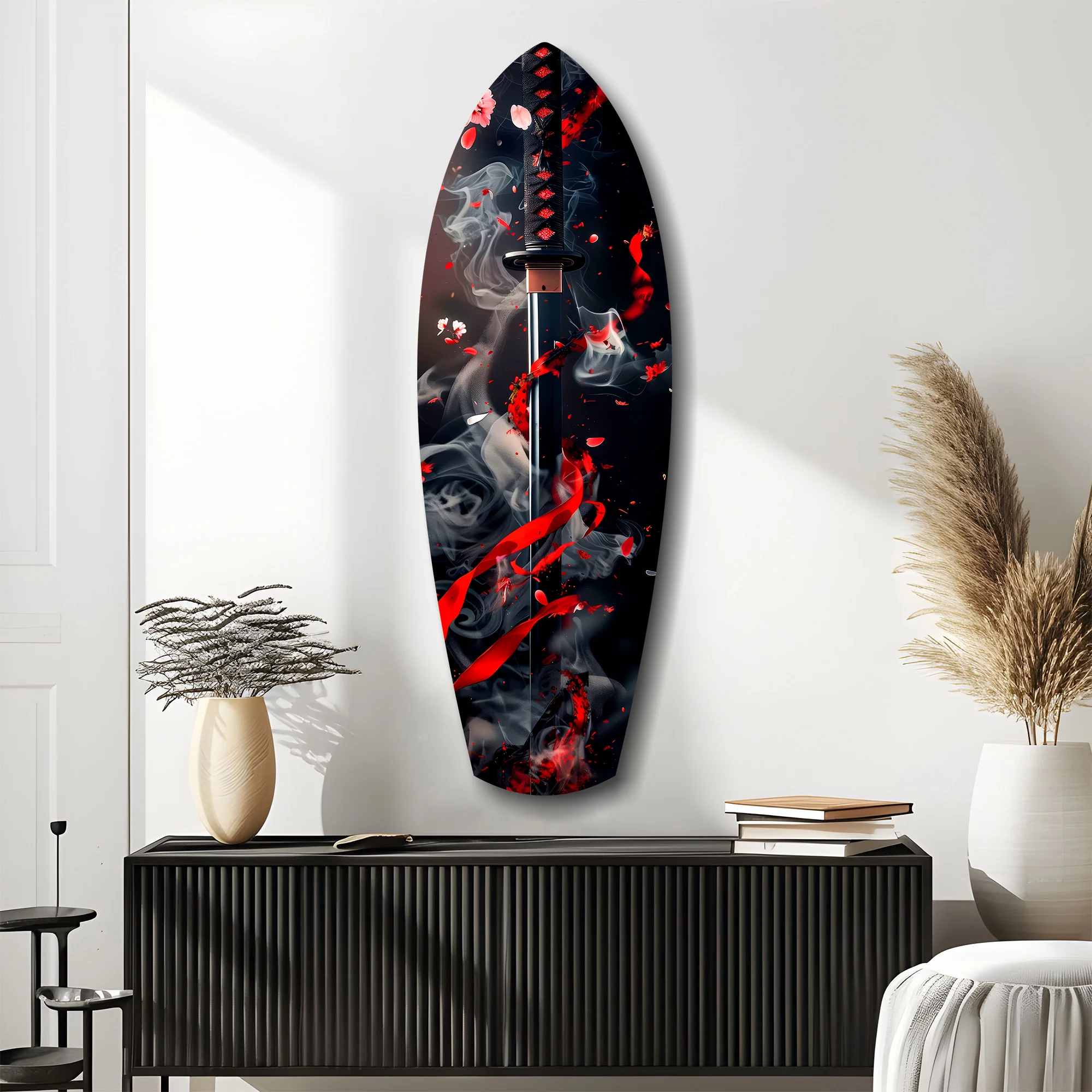 Samurai Katana Cherry Blossom Smoke Glass Wall Art - Image 10