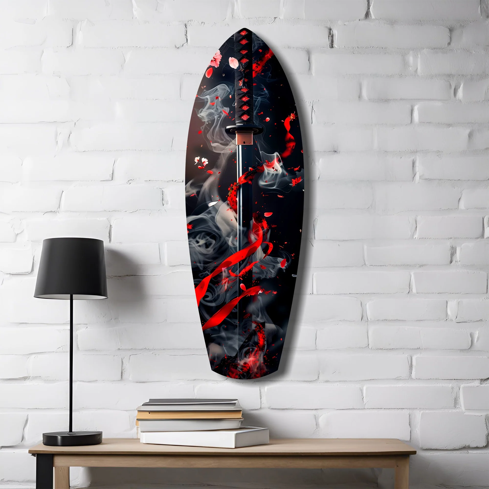 Samurai Katana Cherry Blossom Smoke Glass Wall Art - Image 4