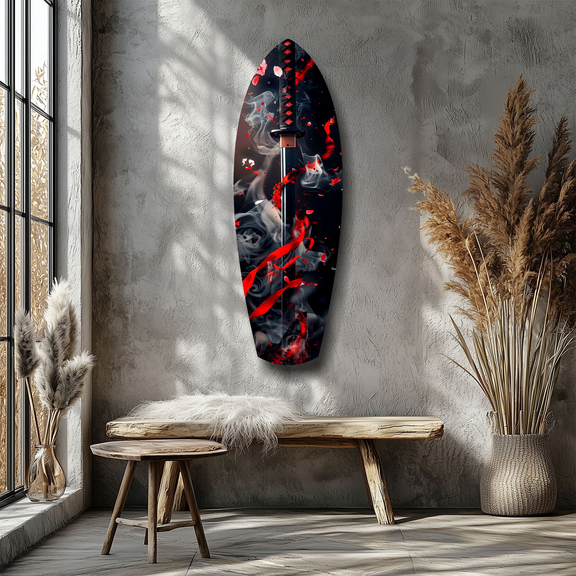 Samurai Katana Cherry Blossom Smoke Glass Wall Art - Image 8