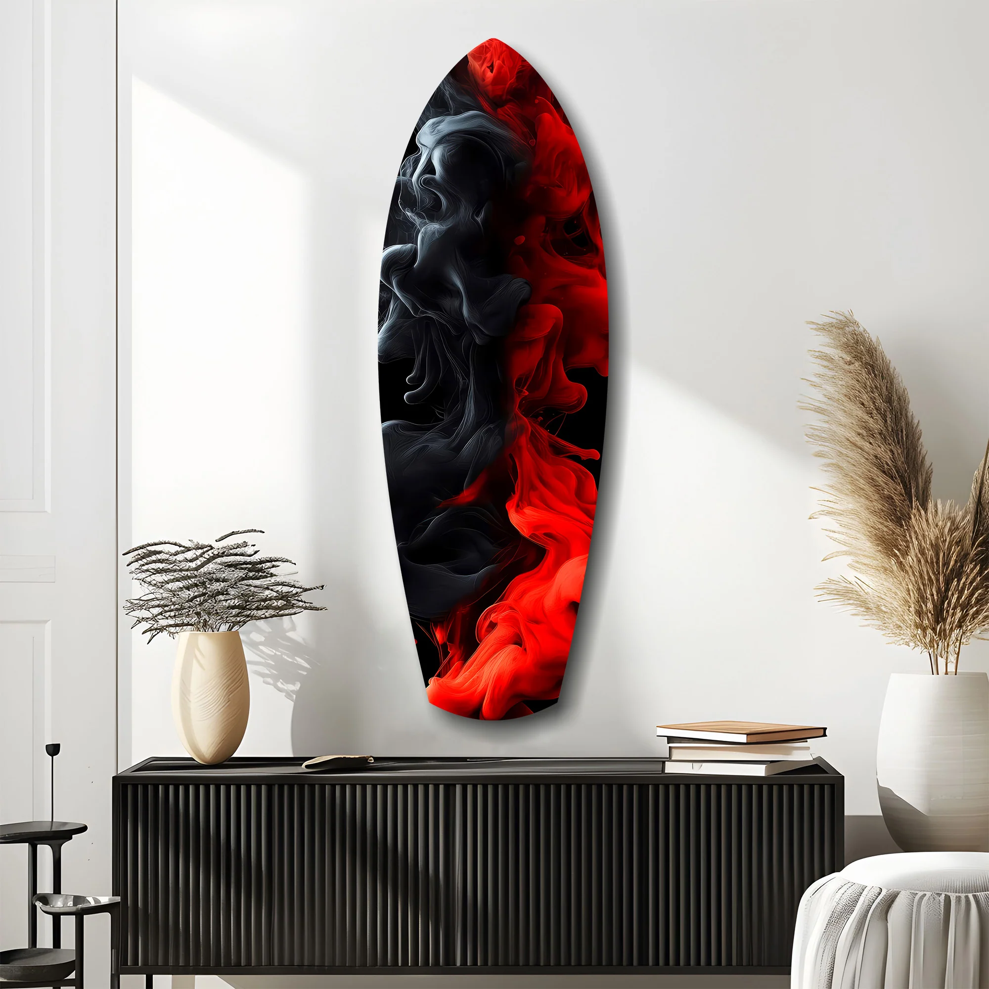 Red Black Smoke Ink Swirl Glass Wall Art - Image 10