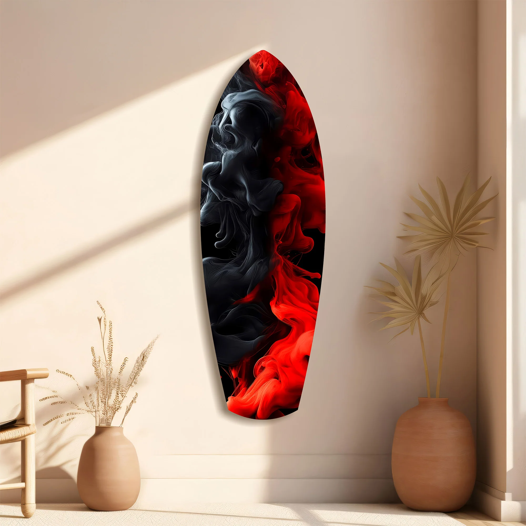Red Black Smoke Ink Swirl Glass Wall Art - Image 11