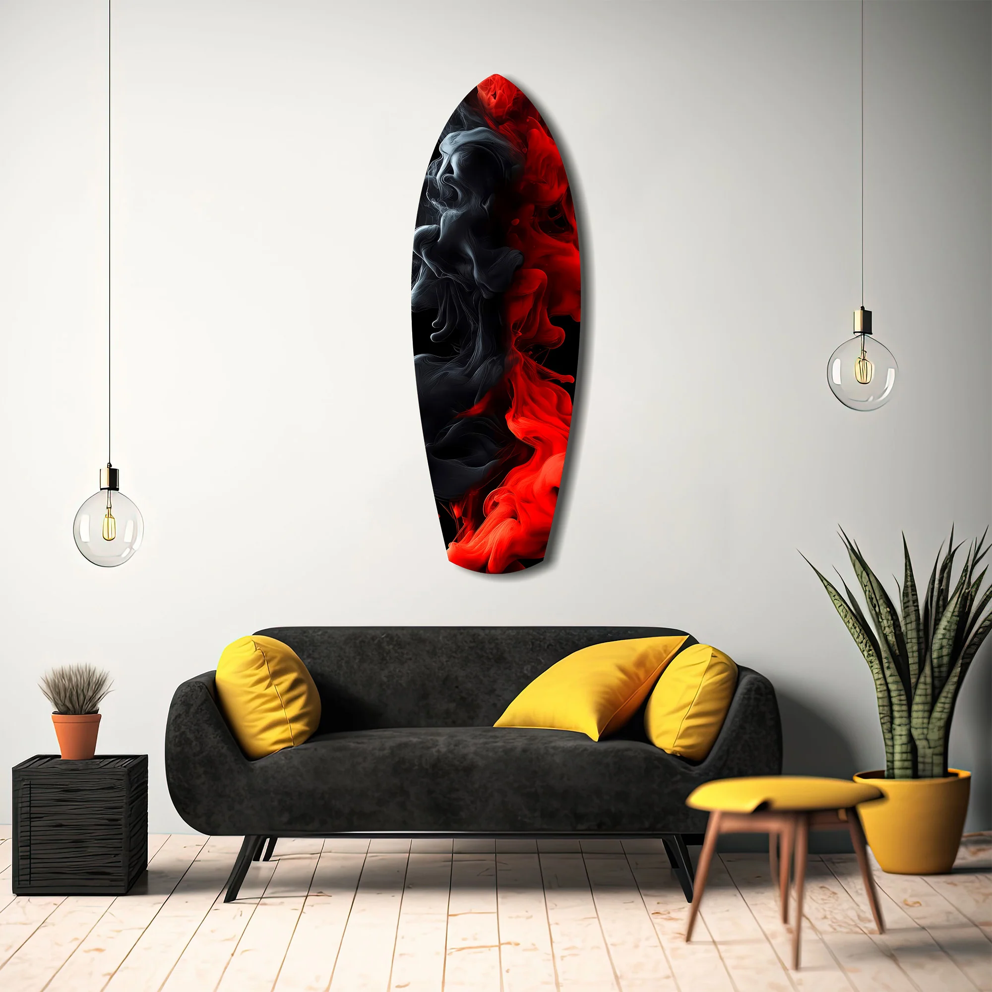 Red Black Smoke Ink Swirl Glass Wall Art - Image 12
