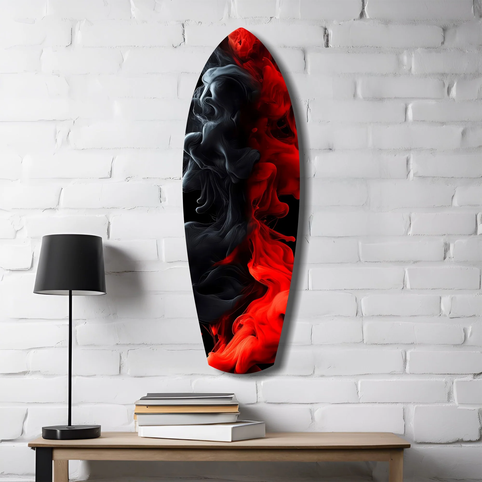 Red Black Smoke Ink Swirl Glass Wall Art - Image 4