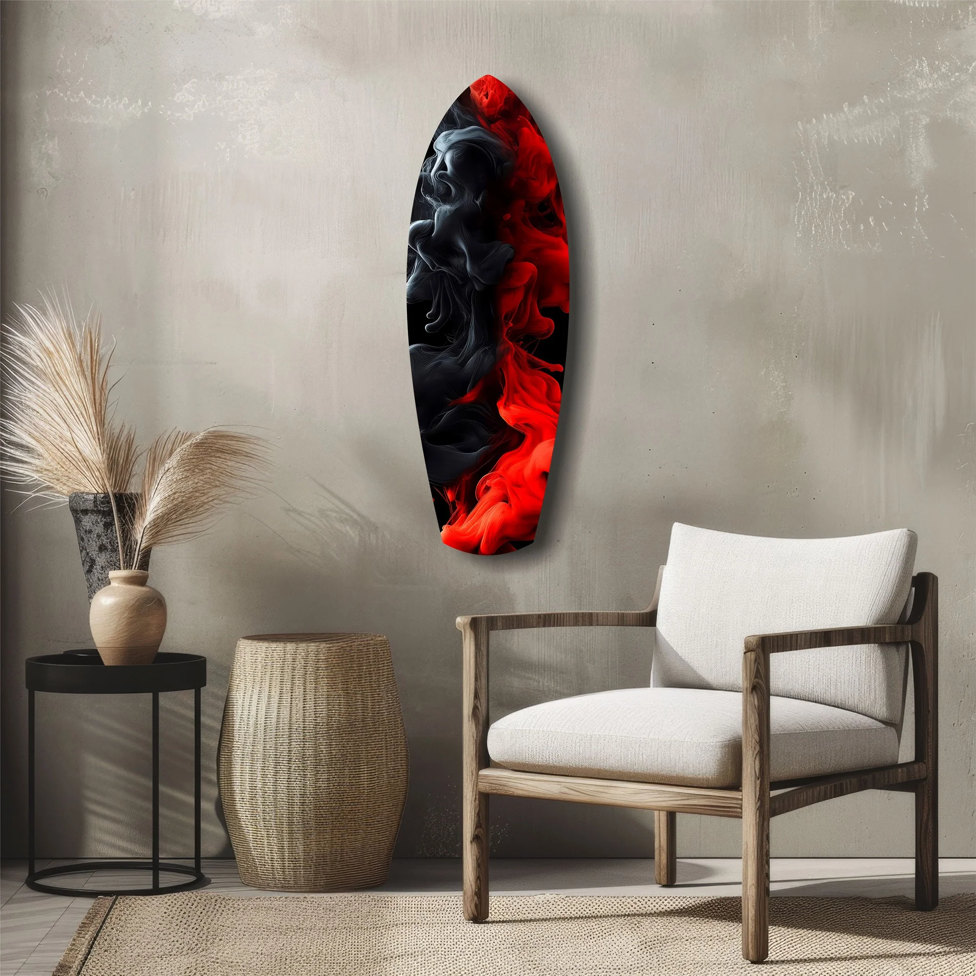 Red Black Smoke Ink Swirl Glass Wall Art - Image 5