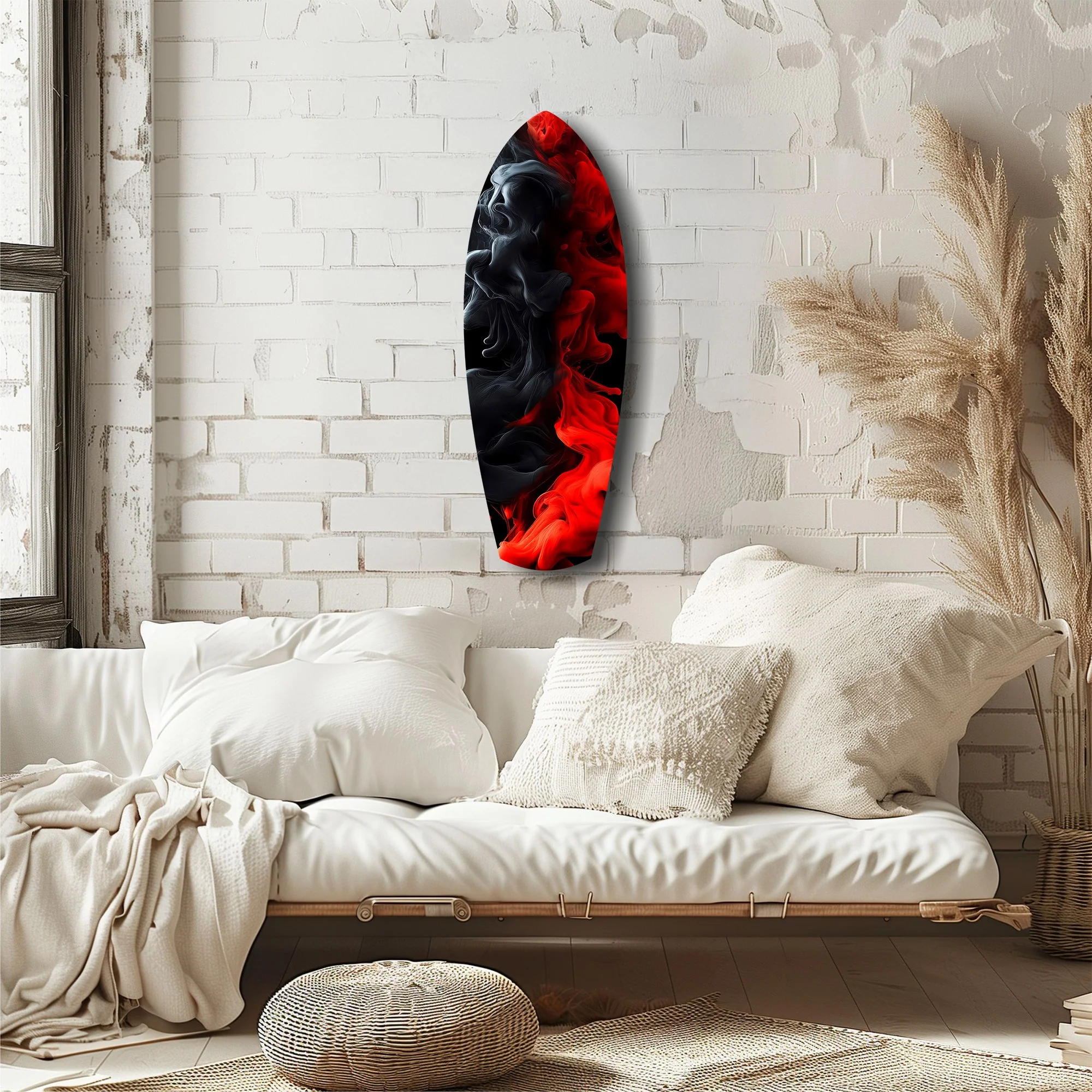 Red Black Smoke Ink Swirl Glass Wall Art - Image 6