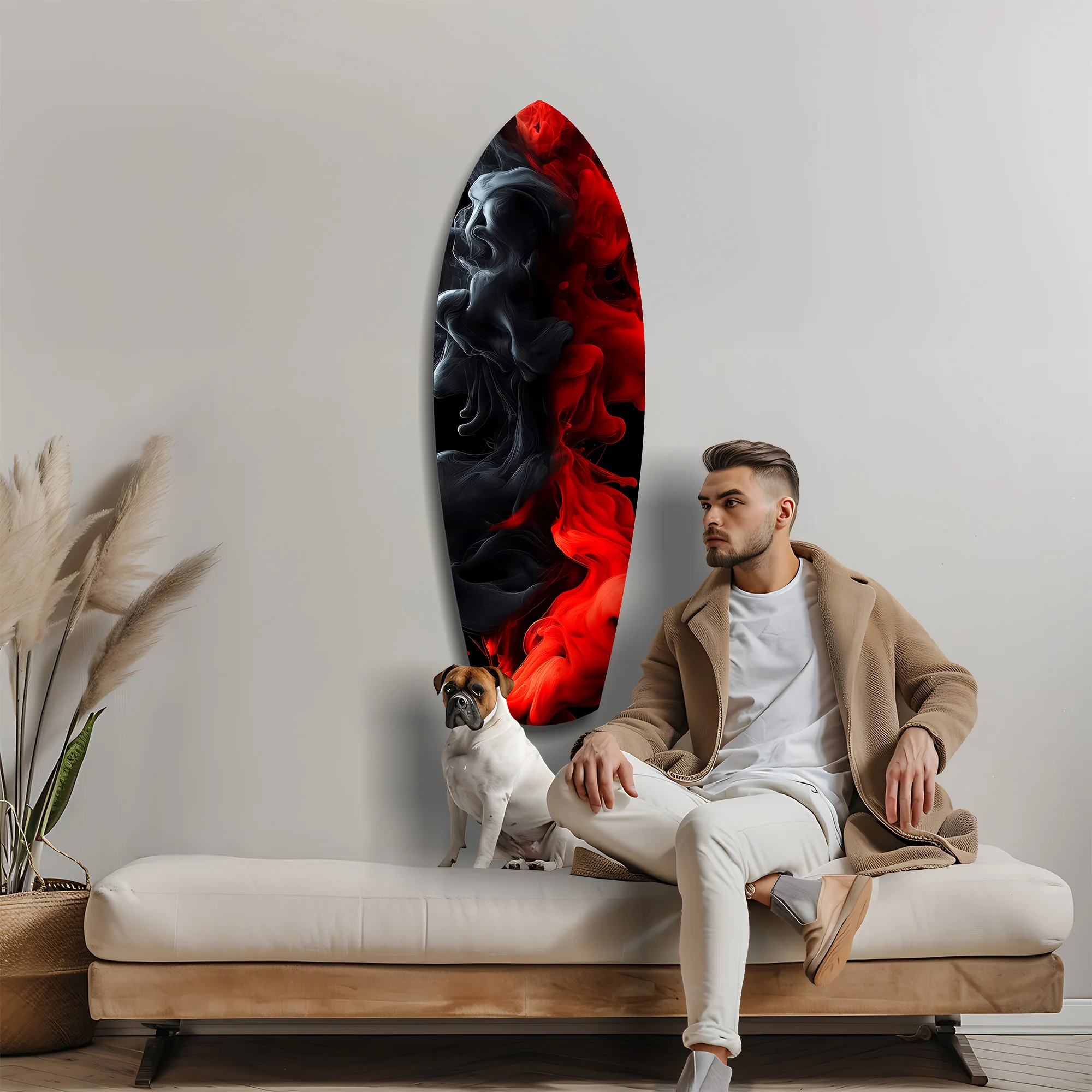 Red Black Smoke Ink Swirl Glass Wall Art - Image 9