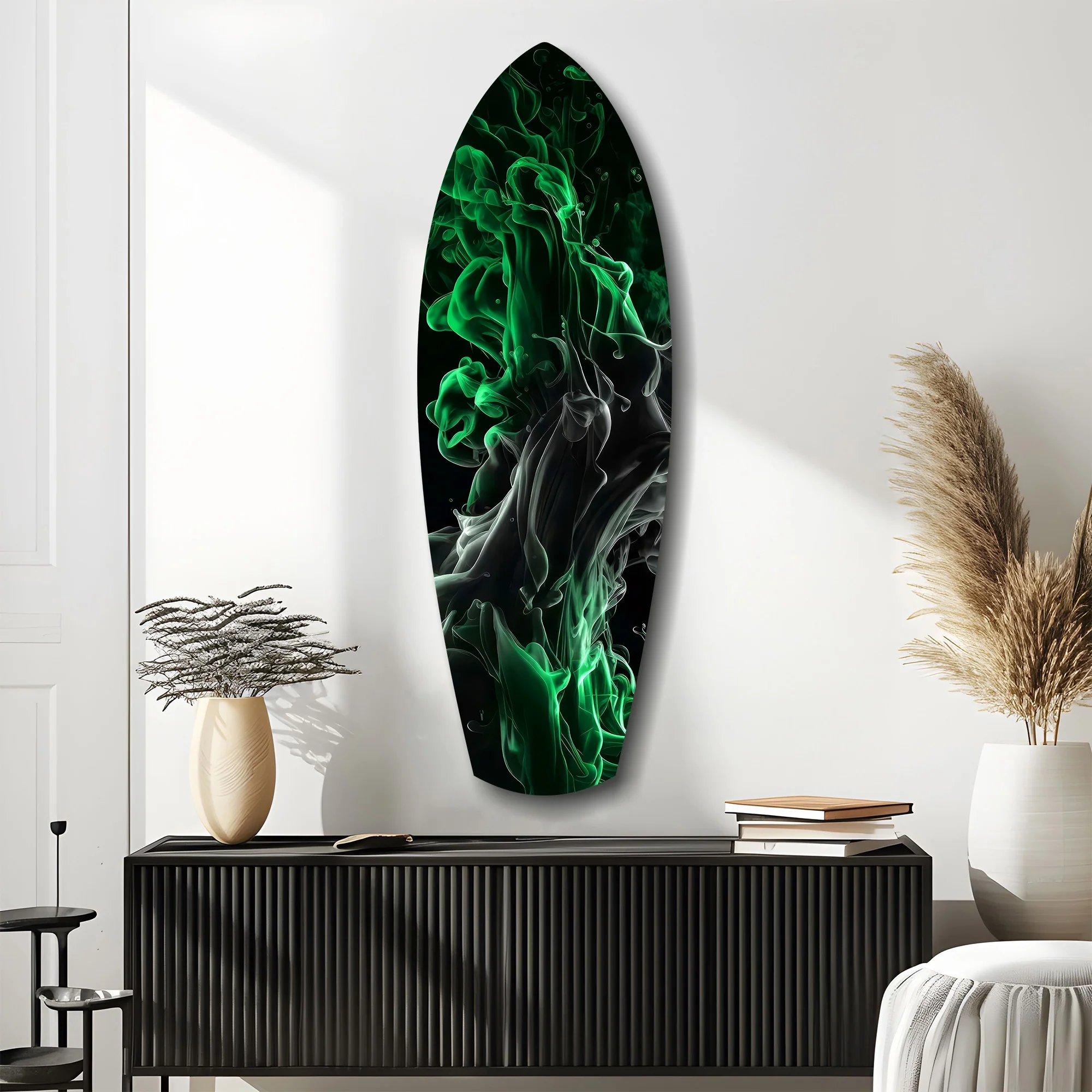 Emerald Green Smoke Ink Swirl Glass Wall Art - Image 10