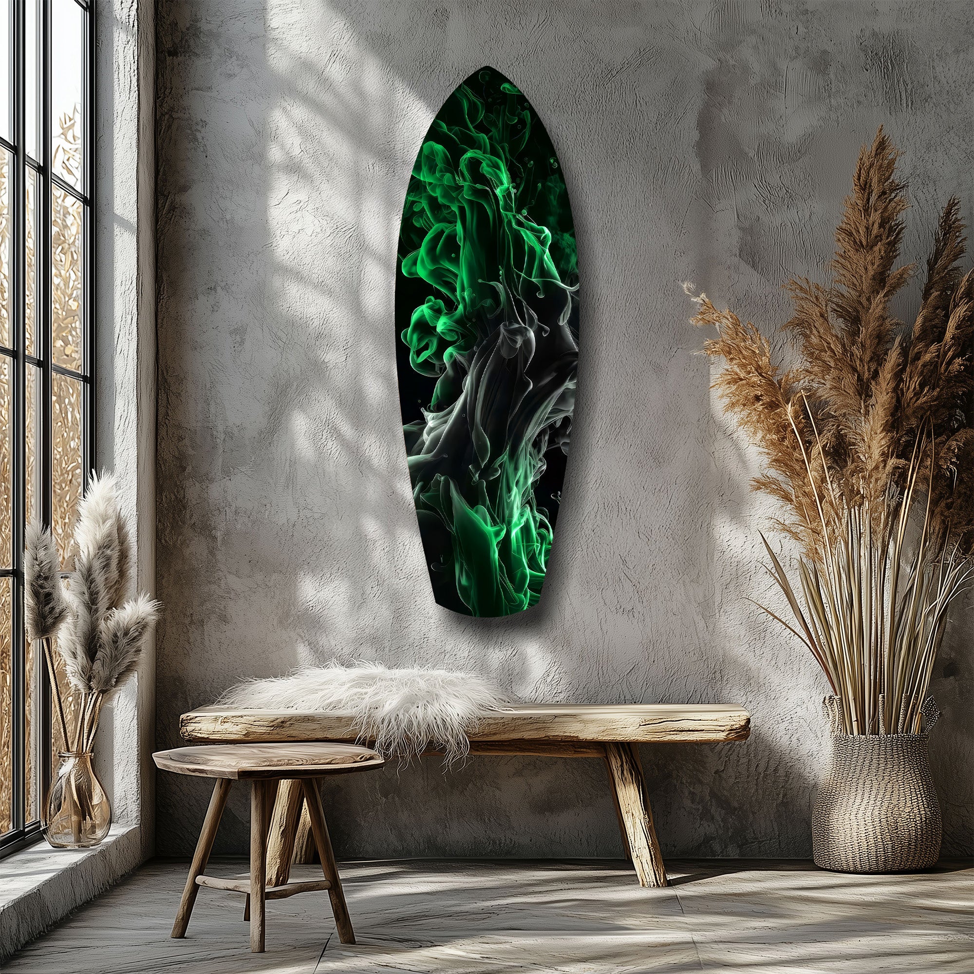 Emerald Green Smoke Ink Swirl Glass Wall Art - Image 8