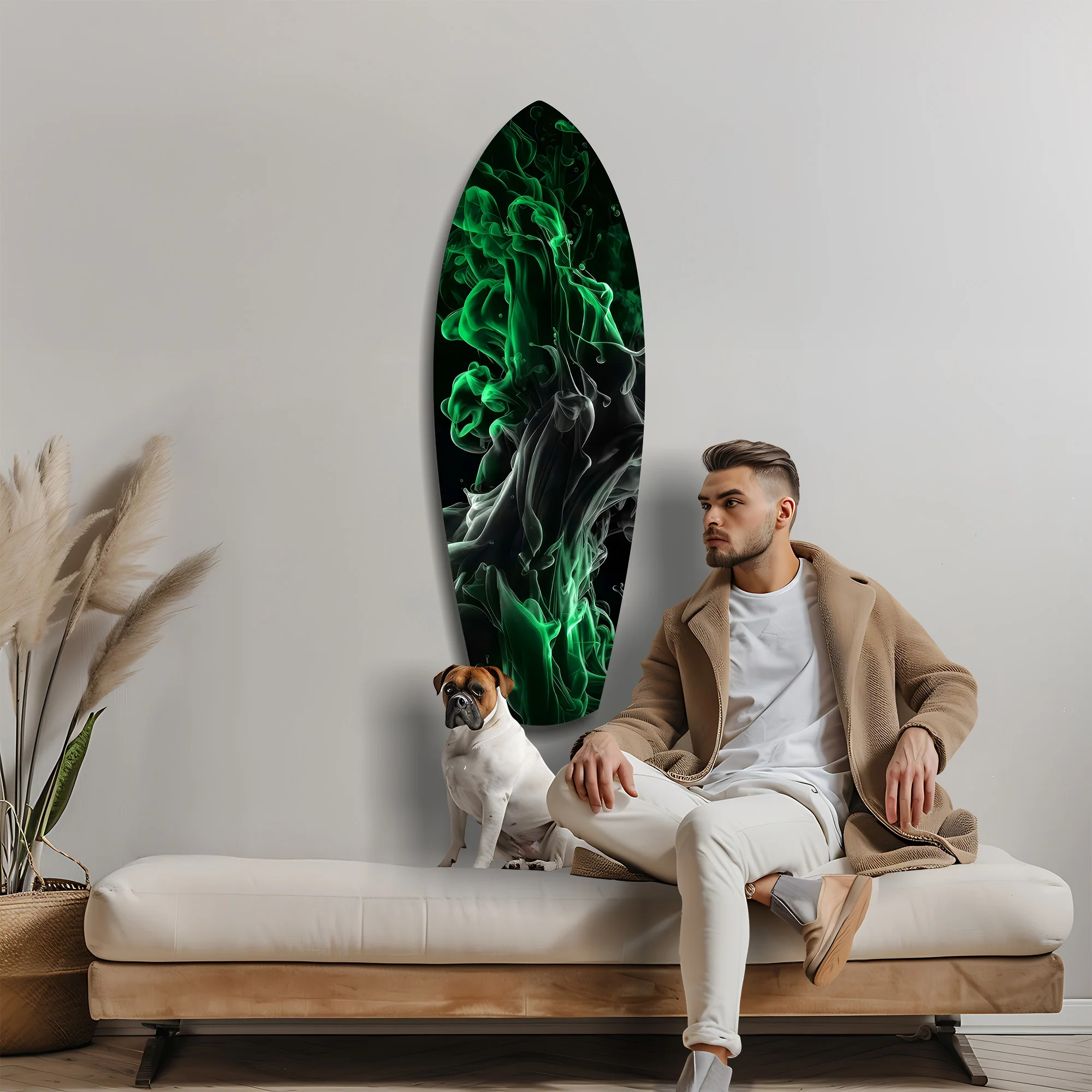 Emerald Green Smoke Ink Swirl Glass Wall Art - Image 9