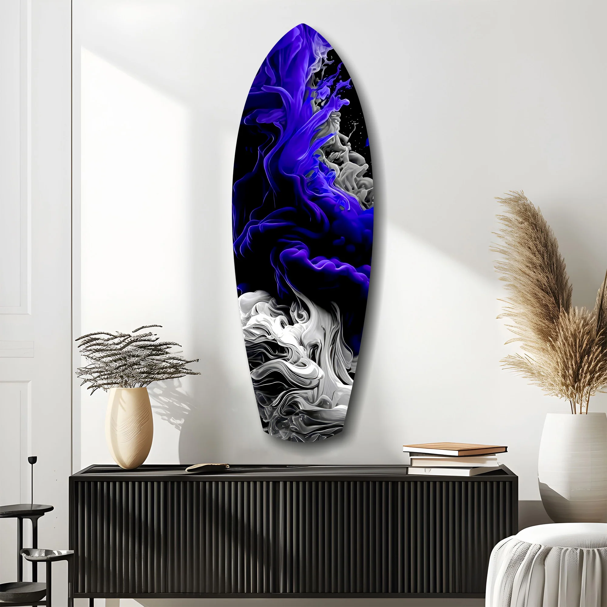 Purple White Smoke Ink Storm Glass Wall Art - Image 10