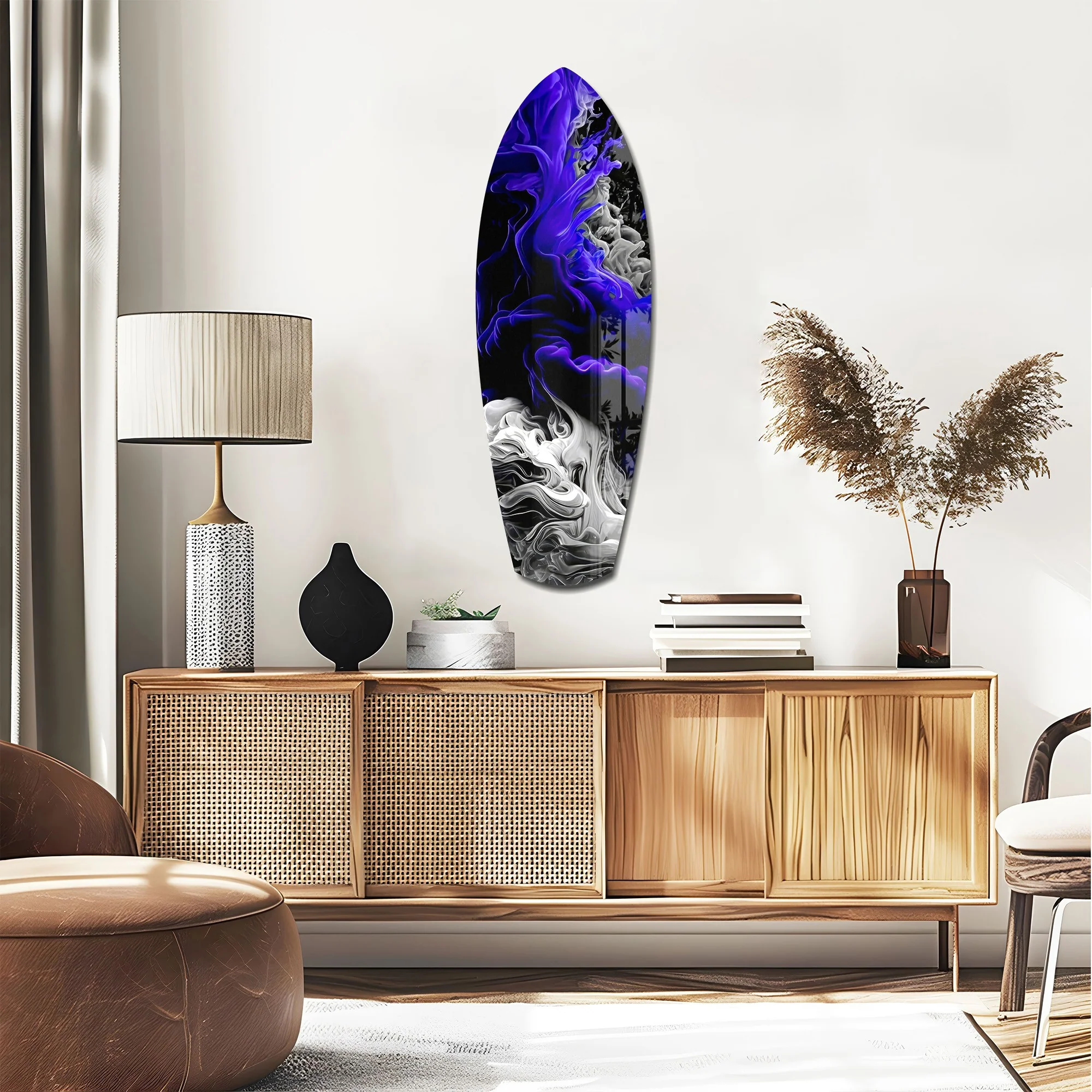 Purple White Smoke Ink Storm Glass Wall Art - Image 2