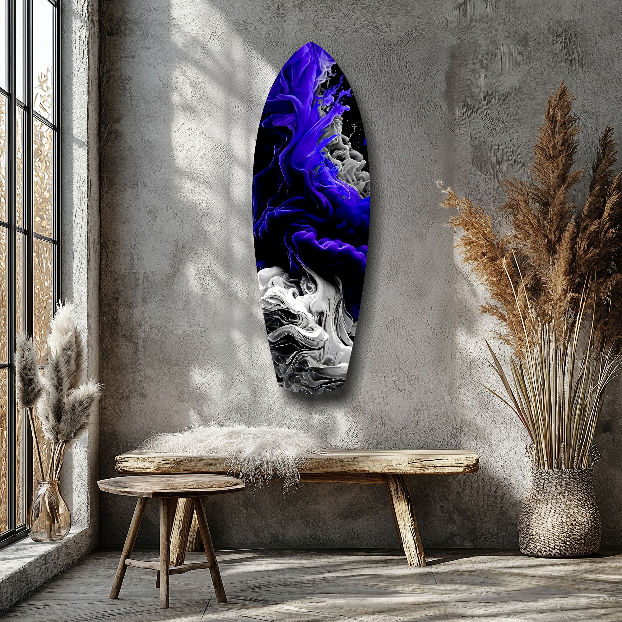 Purple White Smoke Ink Storm Glass Wall Art - Image 8