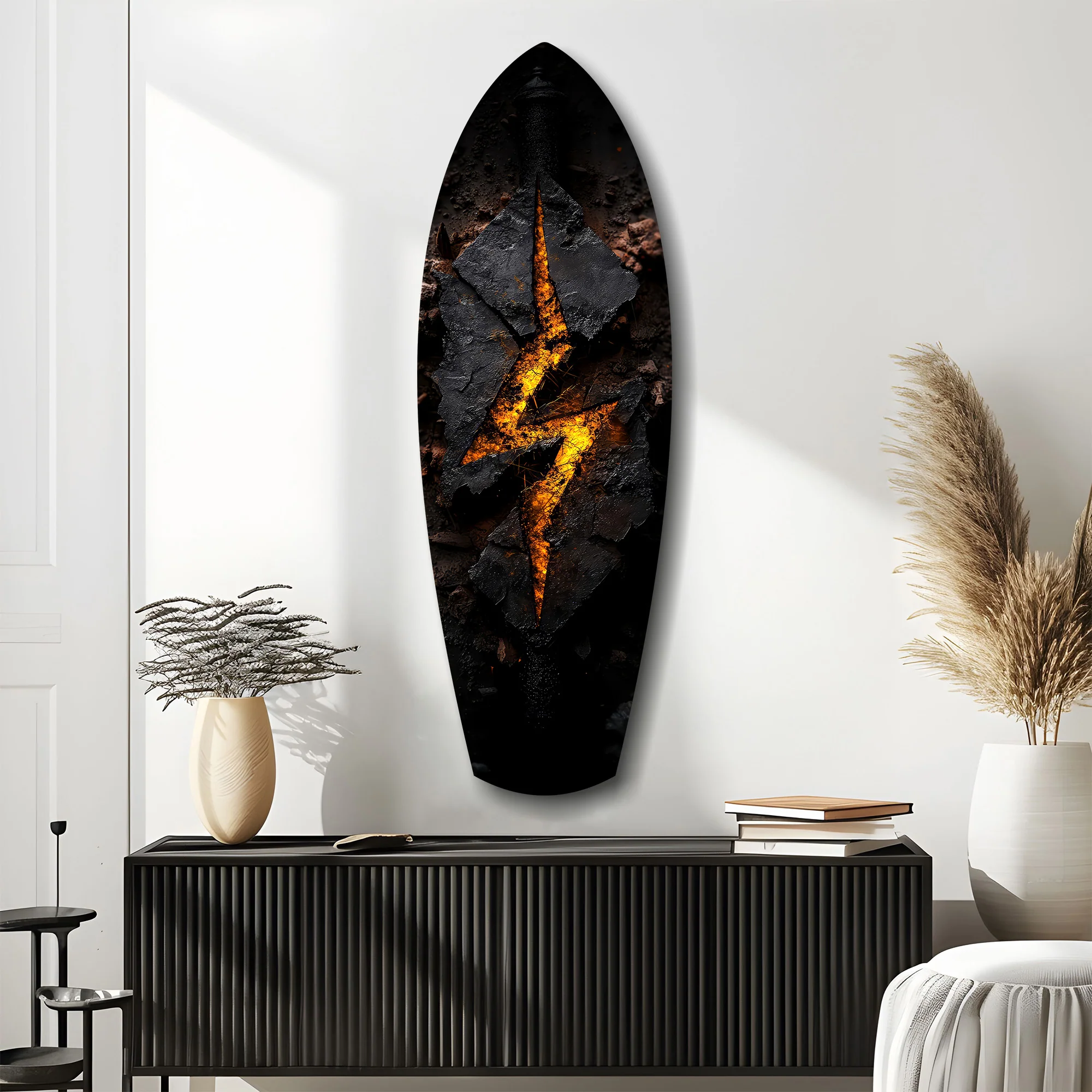 Lightning Bolt Burning Stone Glow Glass Wall Art - Image 10