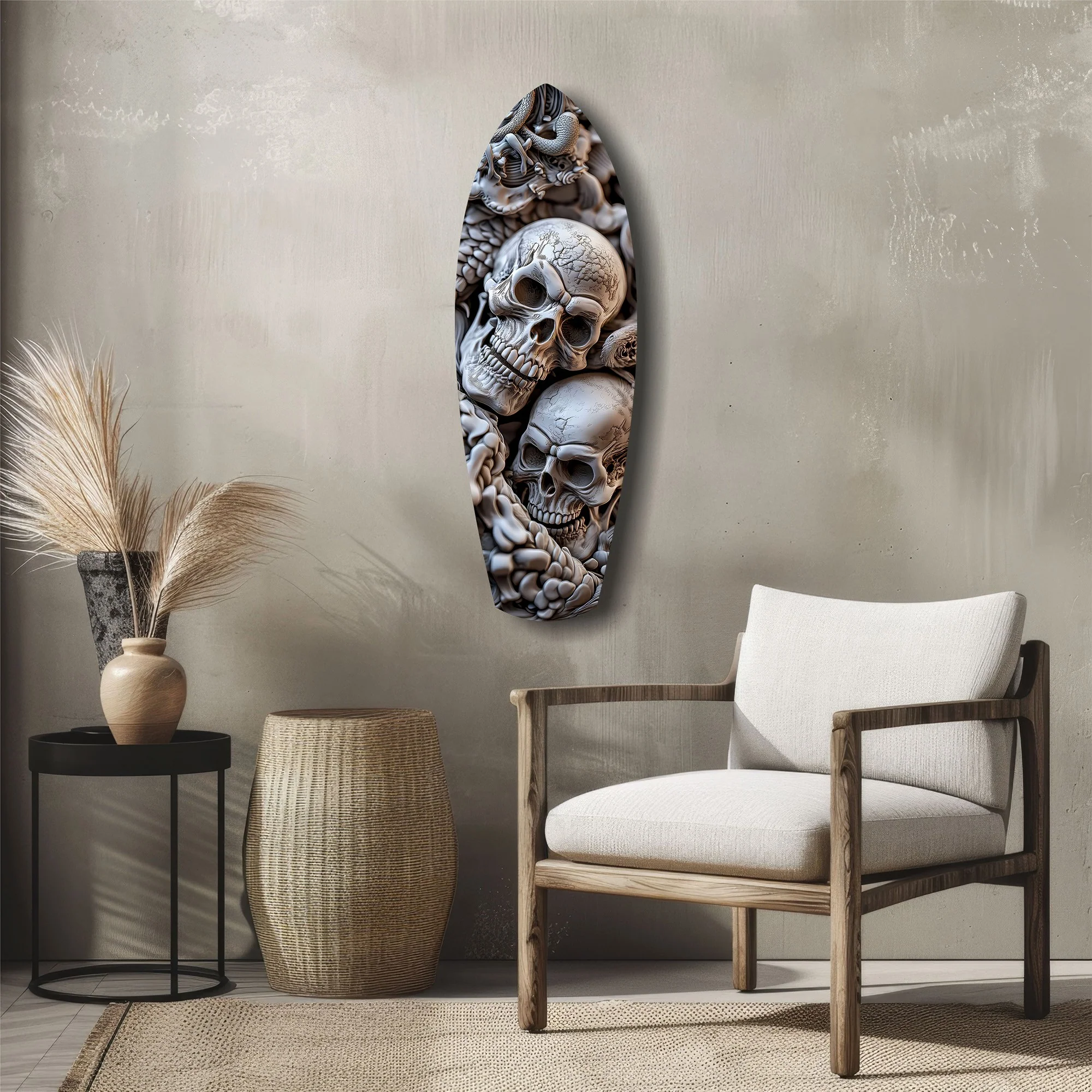 Skull Pile Snake Gothic Memento Mori Glass Wall Art - Image 5