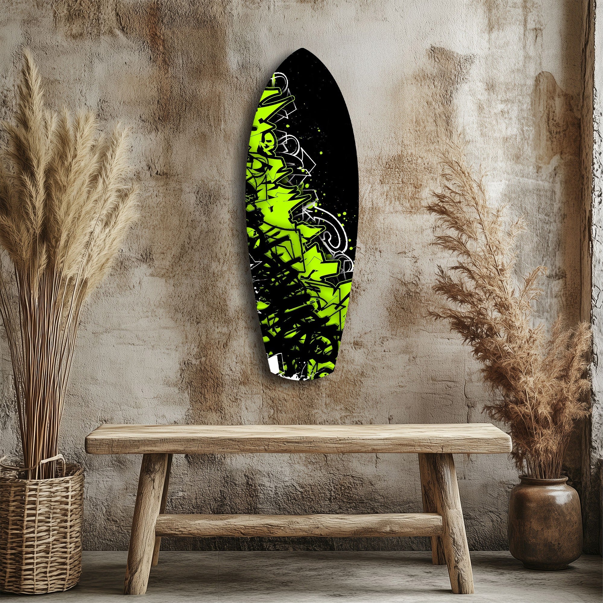Neon Green Black Graffiti Street Art Glass Wall Art - Image 3