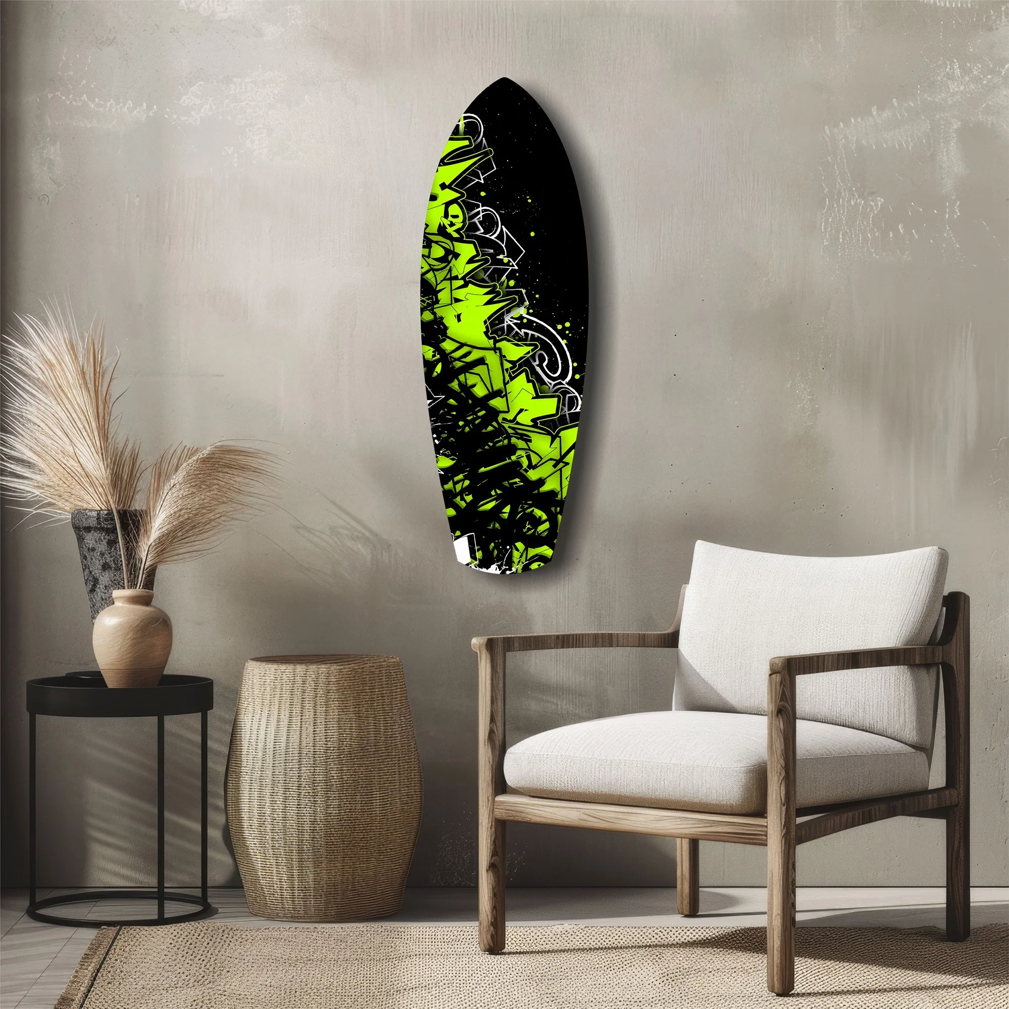 Neon Green Black Graffiti Street Art Glass Wall Art - Image 5