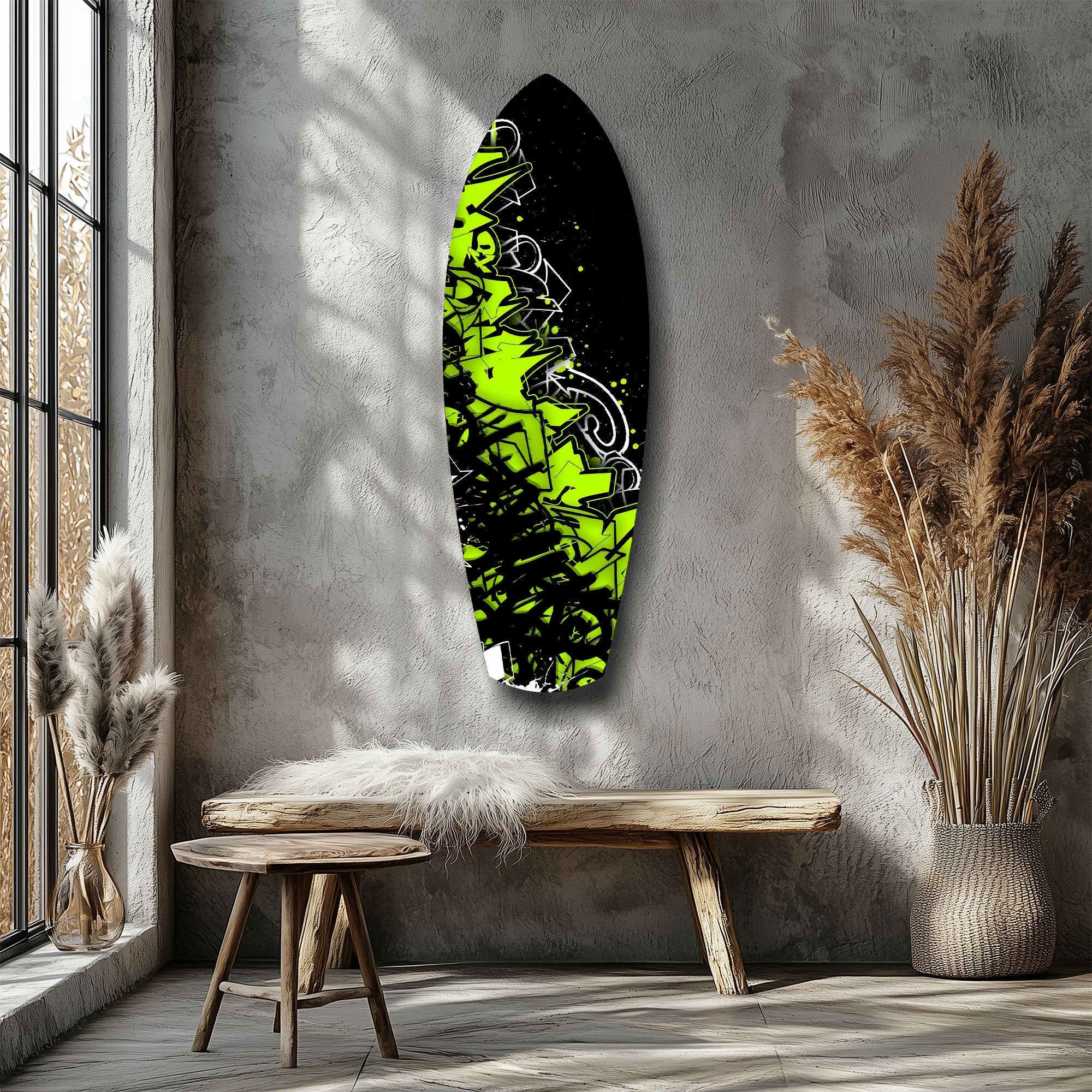 Neon Green Black Graffiti Street Art Glass Wall Art - Image 8