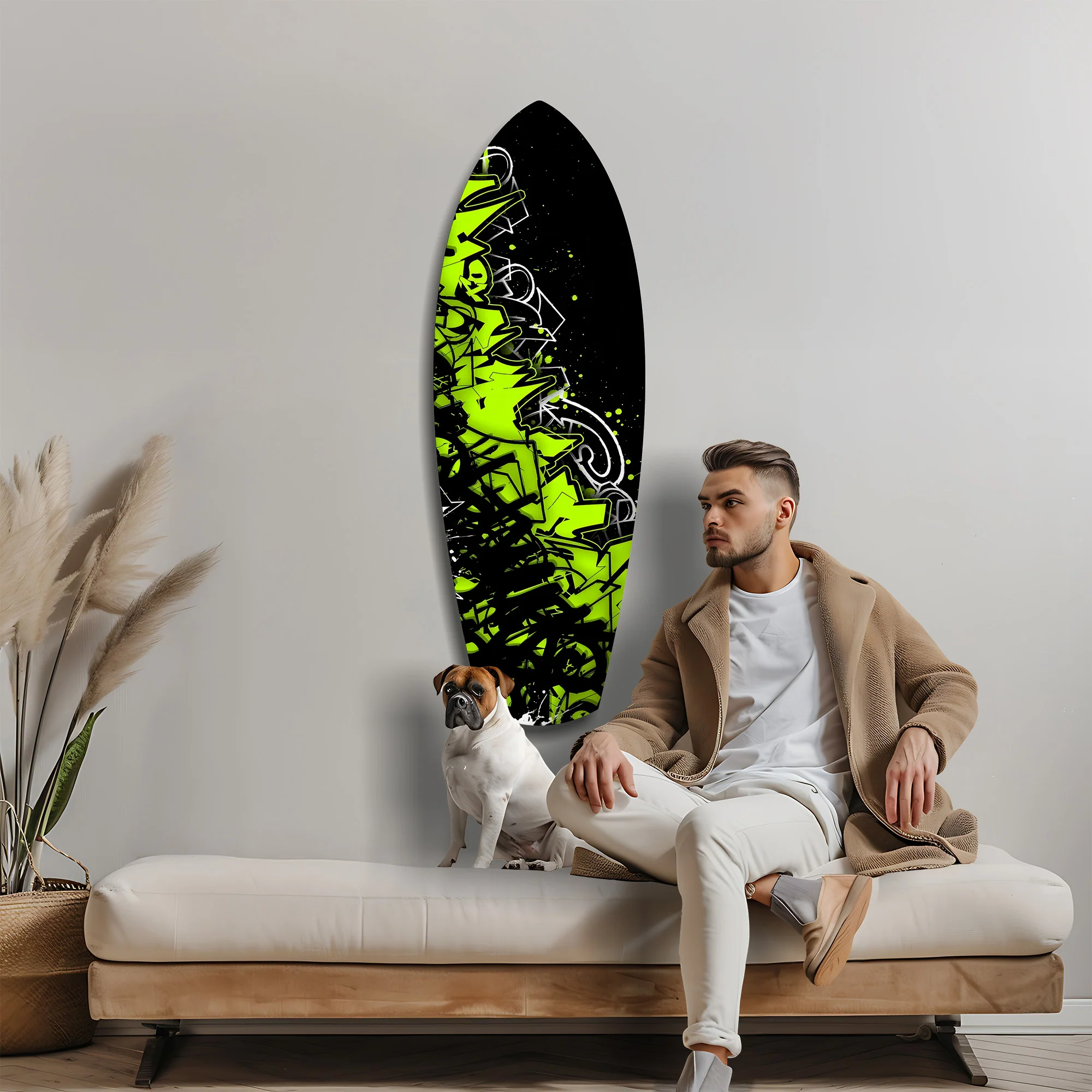 Neon Green Black Graffiti Street Art Glass Wall Art - Image 9