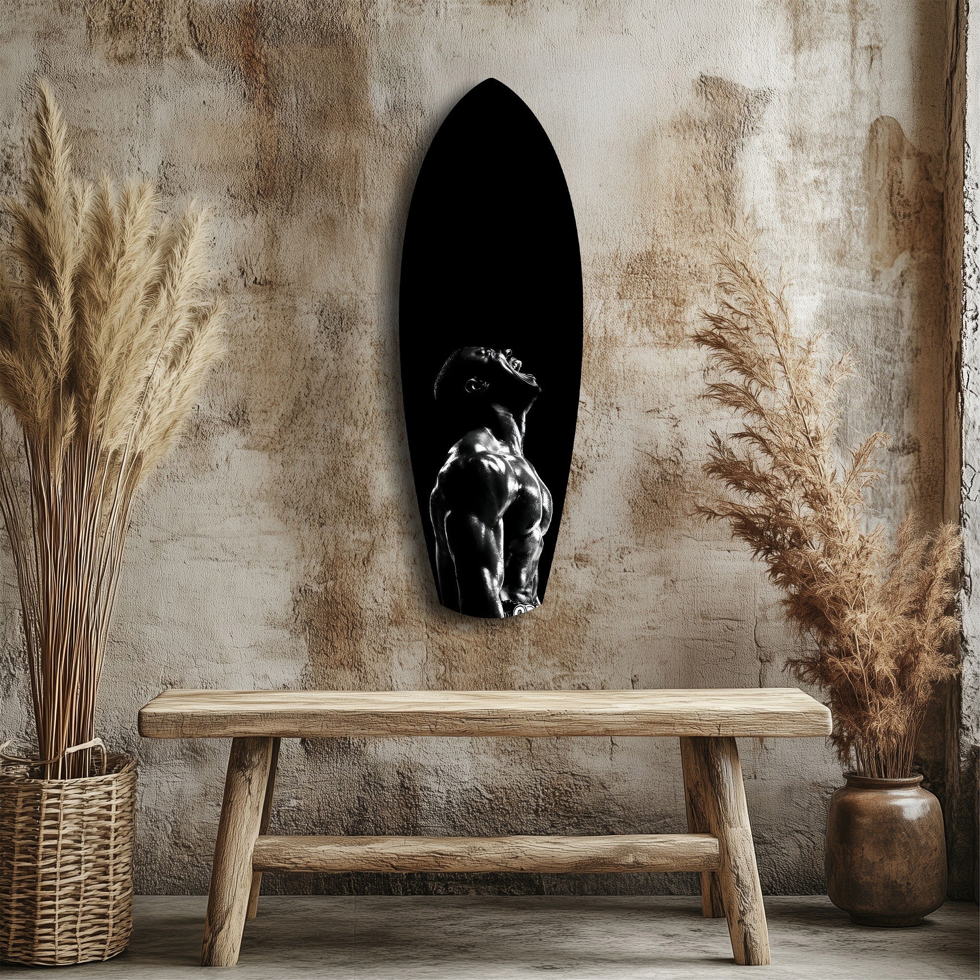 Bodybuilder Roar Triumph Black White Glass Wall Art - Image 3