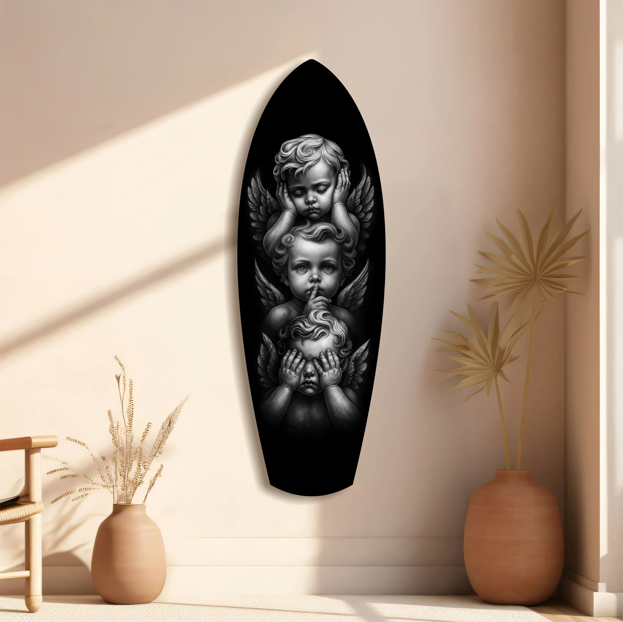 Three Wise Cherubs See Hear Speak No Evil Glass Wall Art - Image 11