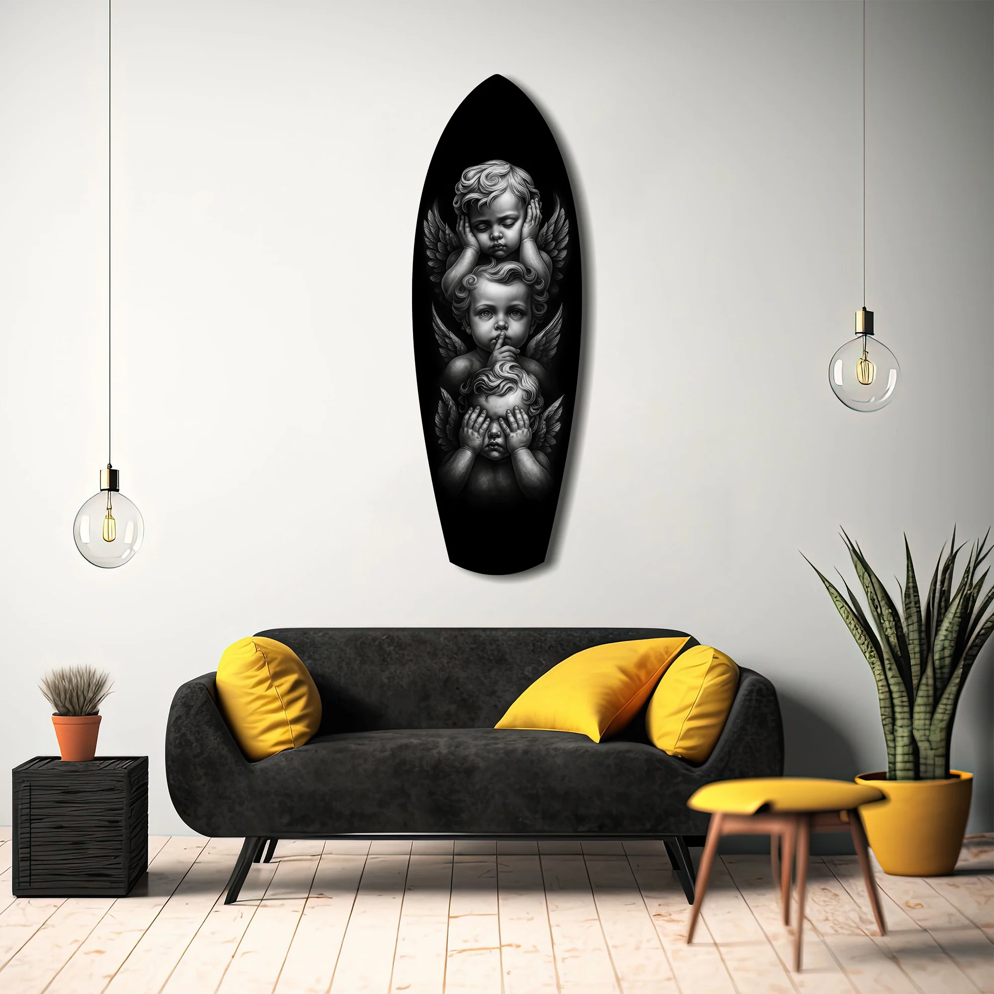 Three Wise Cherubs See Hear Speak No Evil Glass Wall Art - Image 12