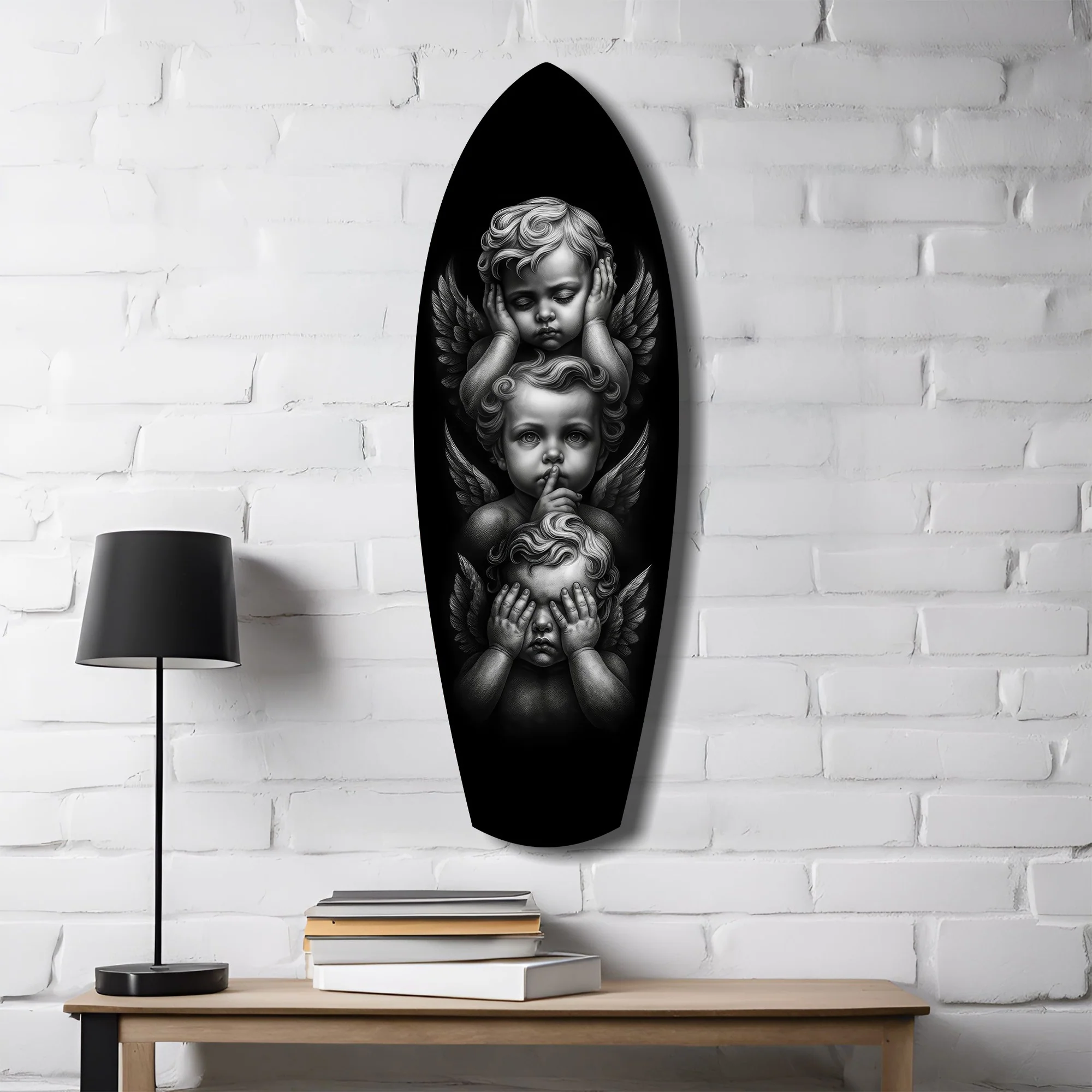 Three Wise Cherubs See Hear Speak No Evil Glass Wall Art - Image 4