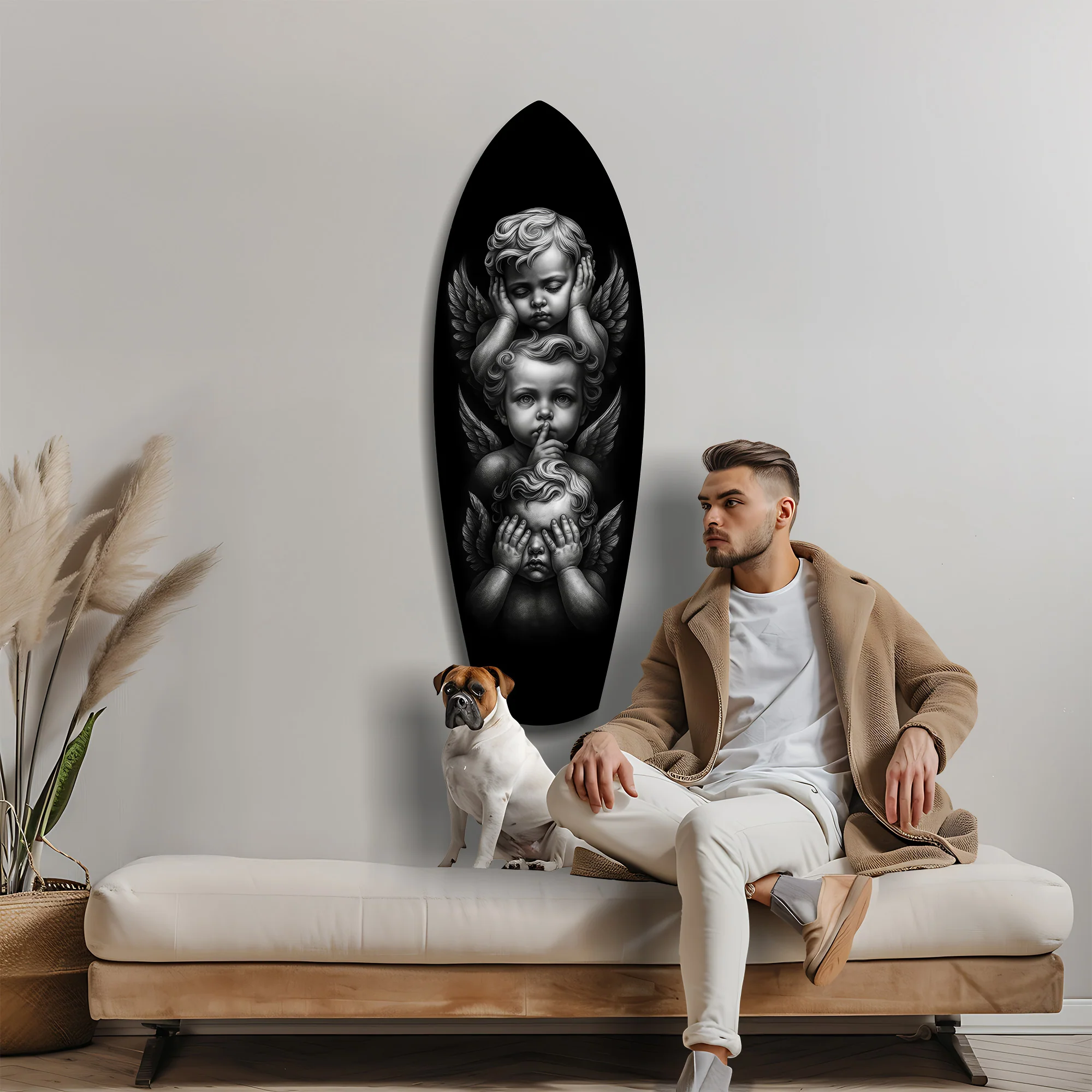 Three Wise Cherubs See Hear Speak No Evil Glass Wall Art - Image 9