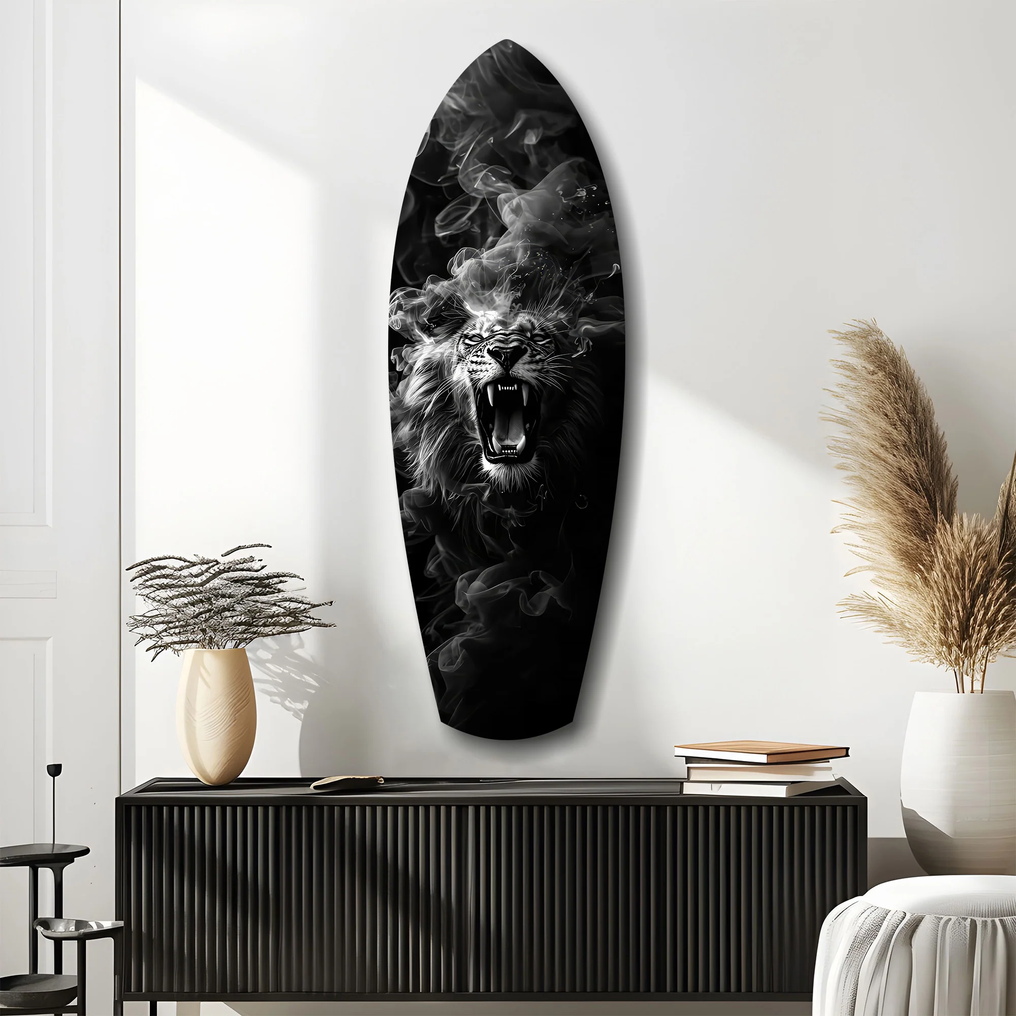 Roaring Lion Smoke Monochrome Glass Wall Art - Image 10
