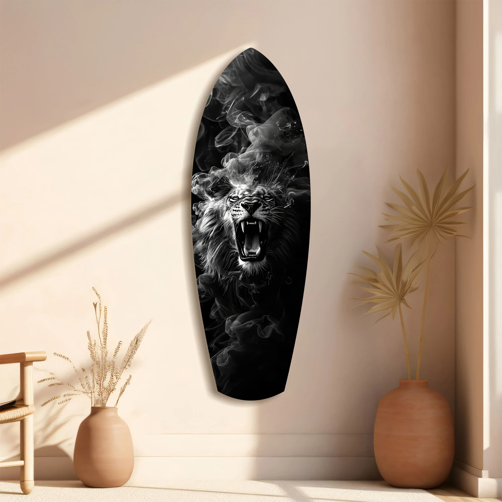 Roaring Lion Smoke Monochrome Glass Wall Art - Image 11