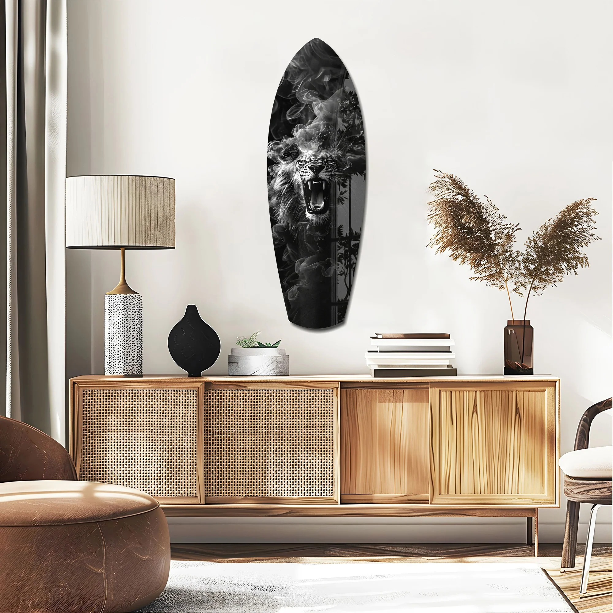 Roaring Lion Smoke Monochrome Glass Wall Art - Image 2