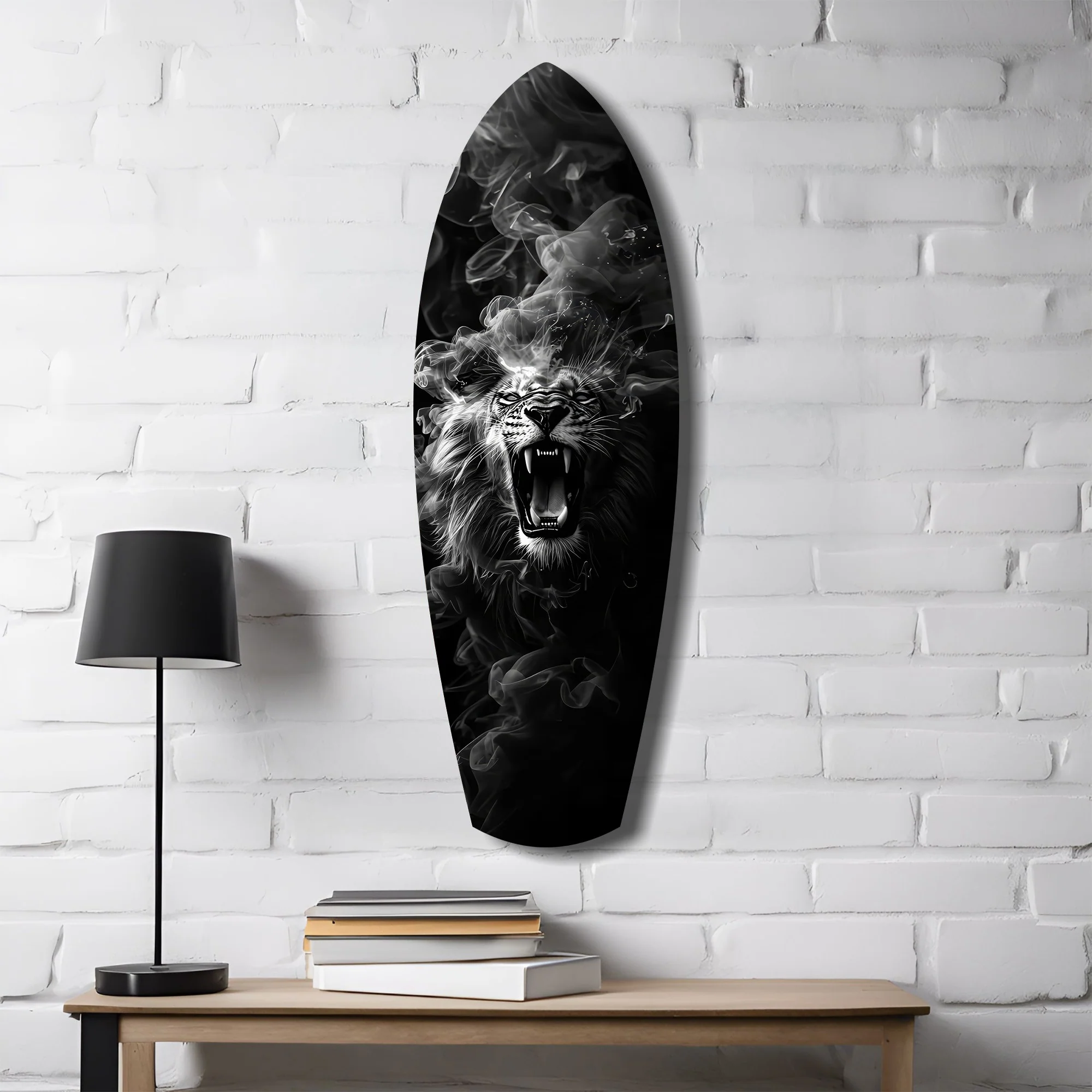 Roaring Lion Smoke Monochrome Glass Wall Art - Image 4