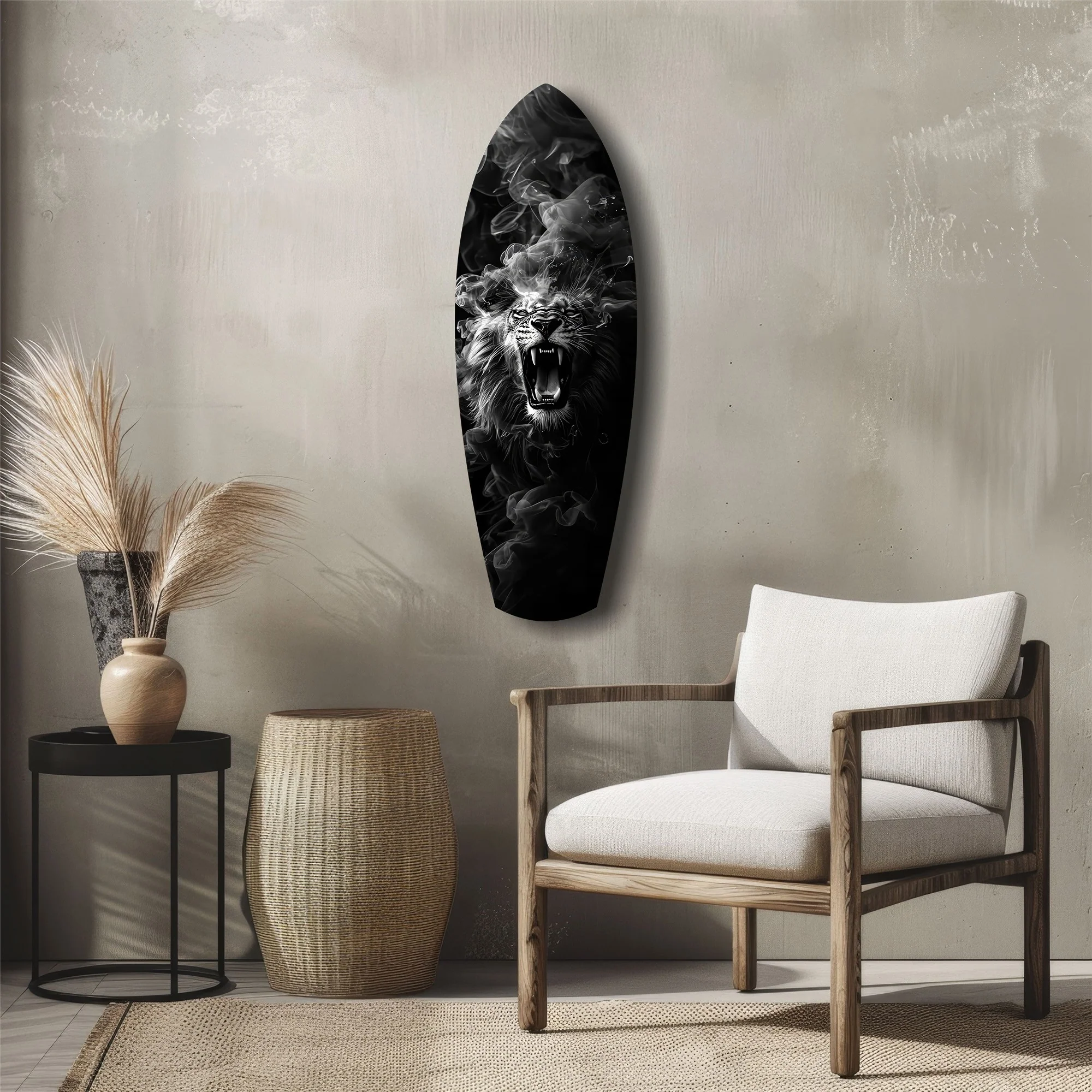 Roaring Lion Smoke Monochrome Glass Wall Art - Image 5
