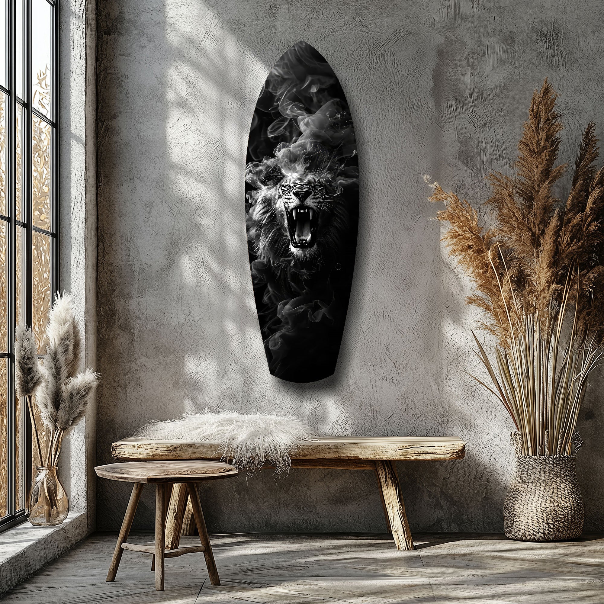 Roaring Lion Smoke Monochrome Glass Wall Art - Image 8