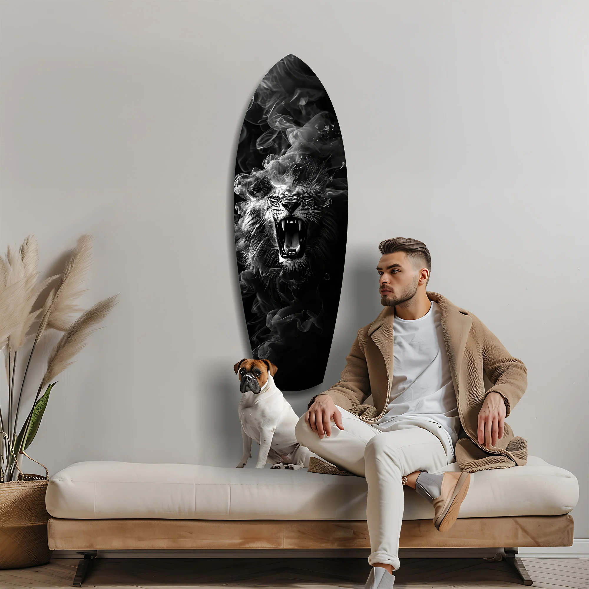 Roaring Lion Smoke Monochrome Glass Wall Art - Image 9
