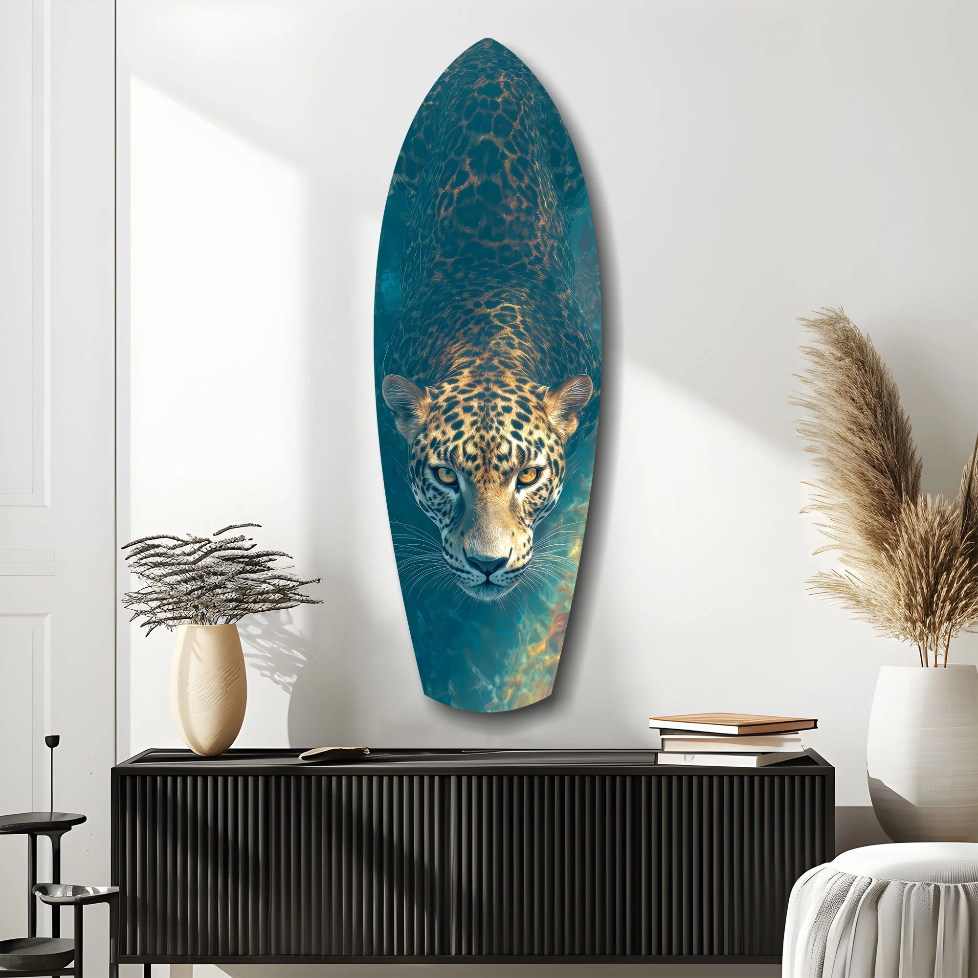 Leopard Stalking Turquoise Water Glass Wall Art - Image 10