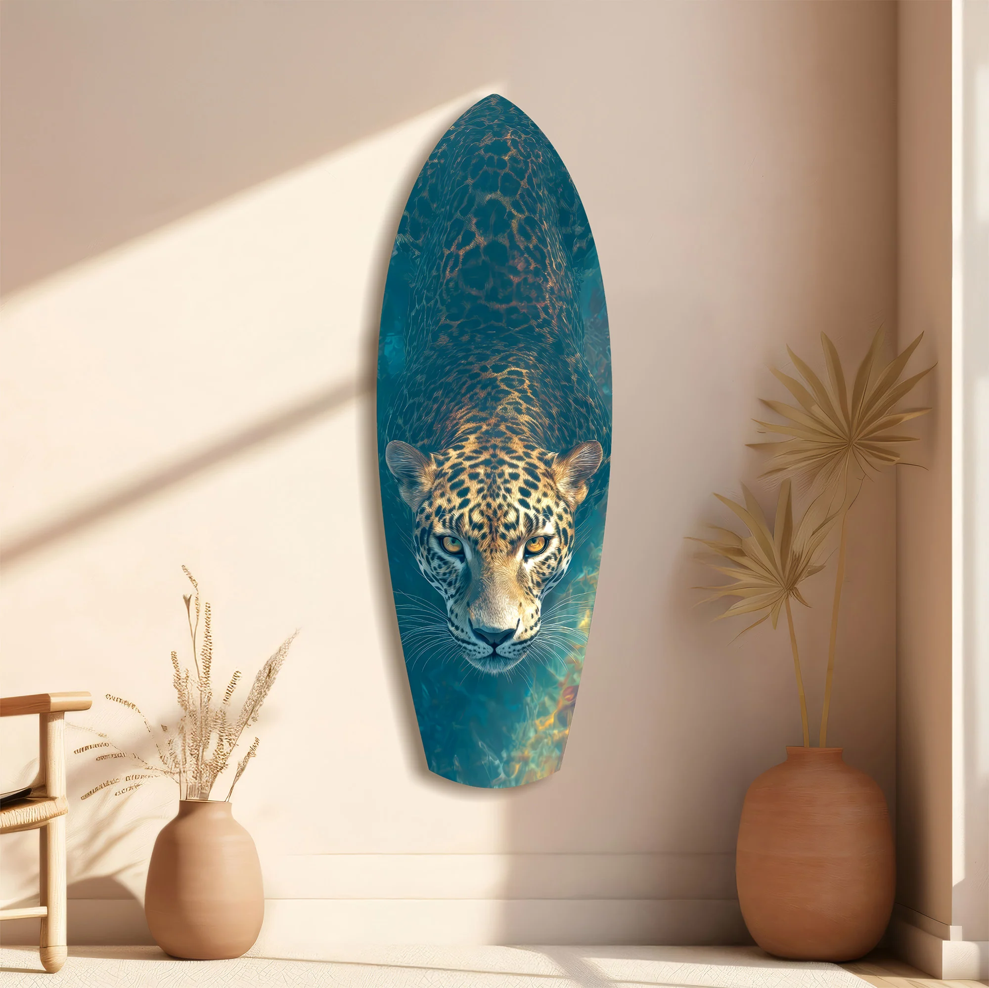 Leopard Stalking Turquoise Water Glass Wall Art - Image 11