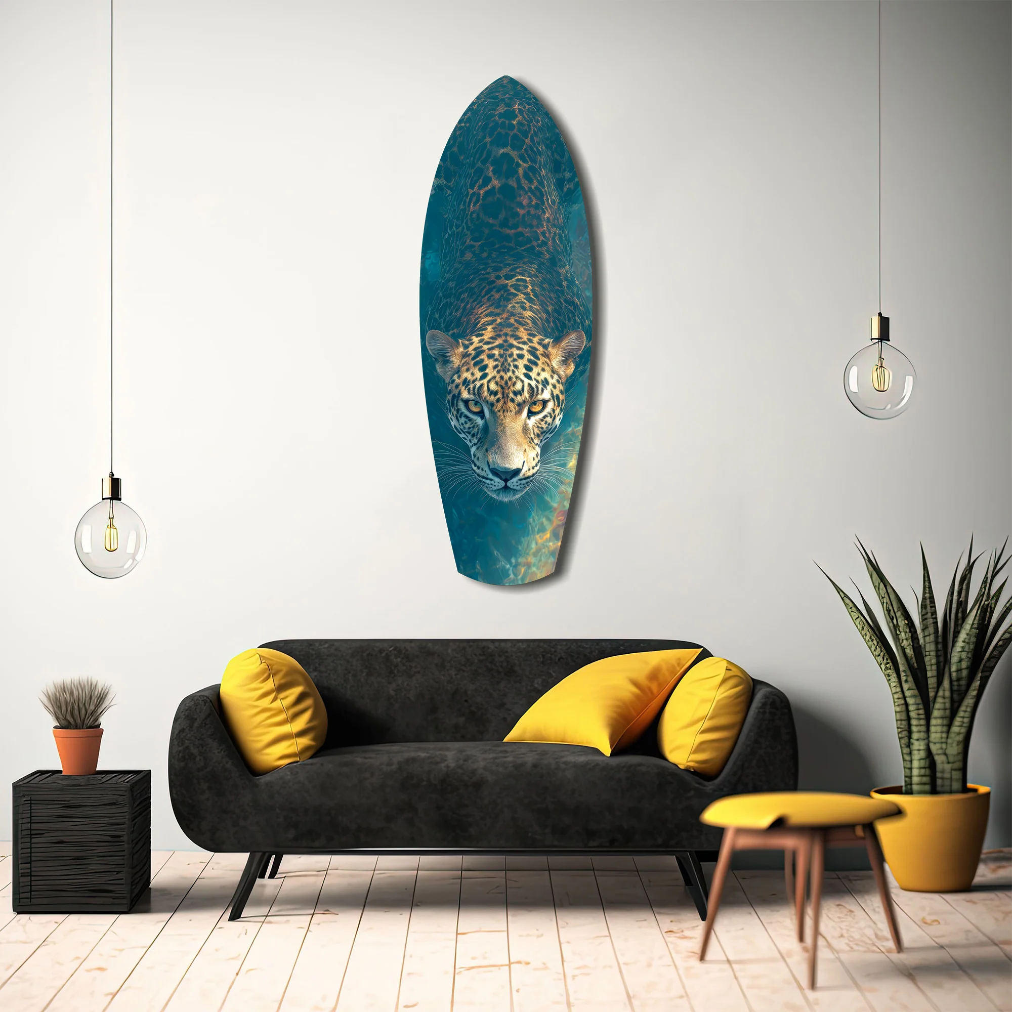 Leopard Stalking Turquoise Water Glass Wall Art - Image 12