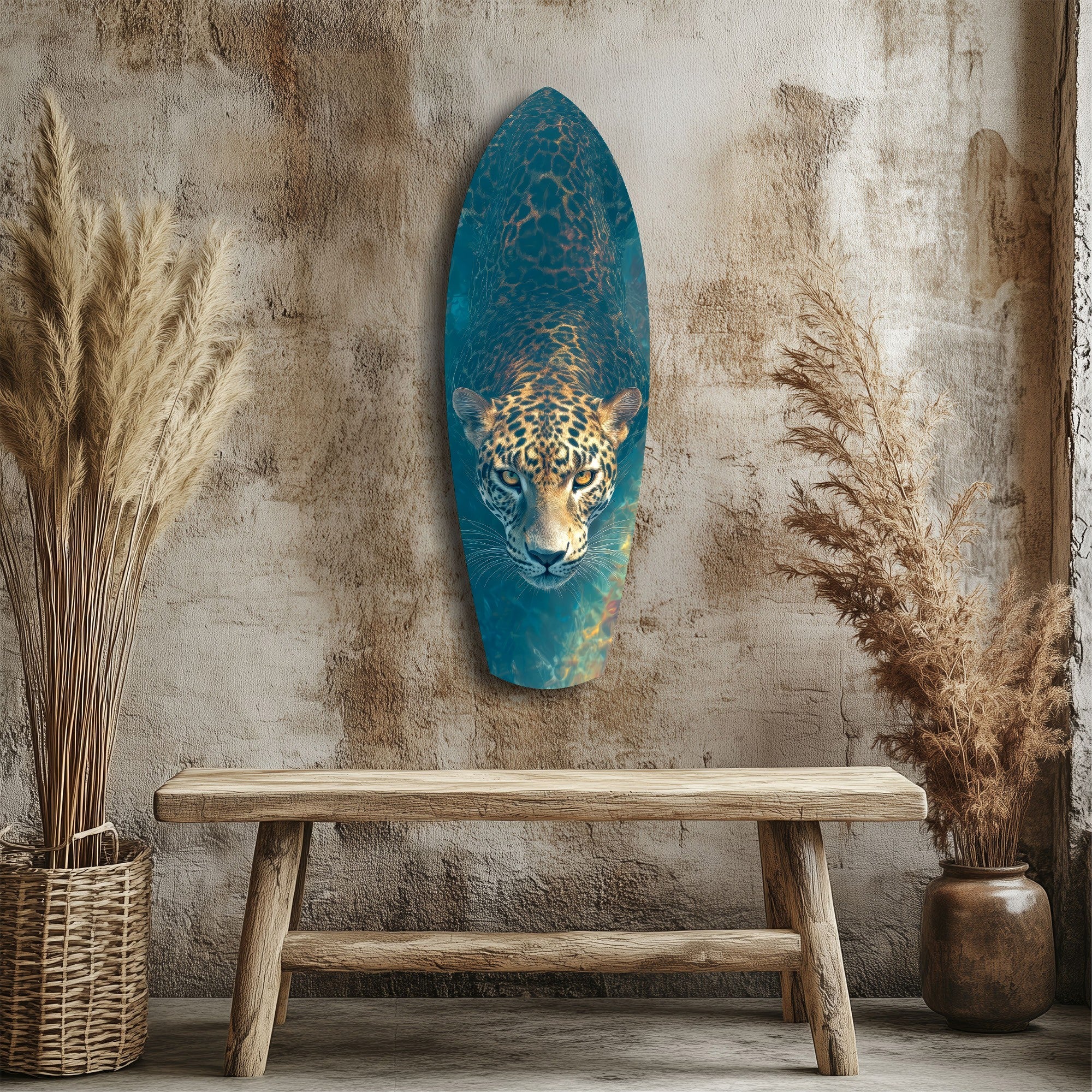 Leopard Stalking Turquoise Water Glass Wall Art - Image 3