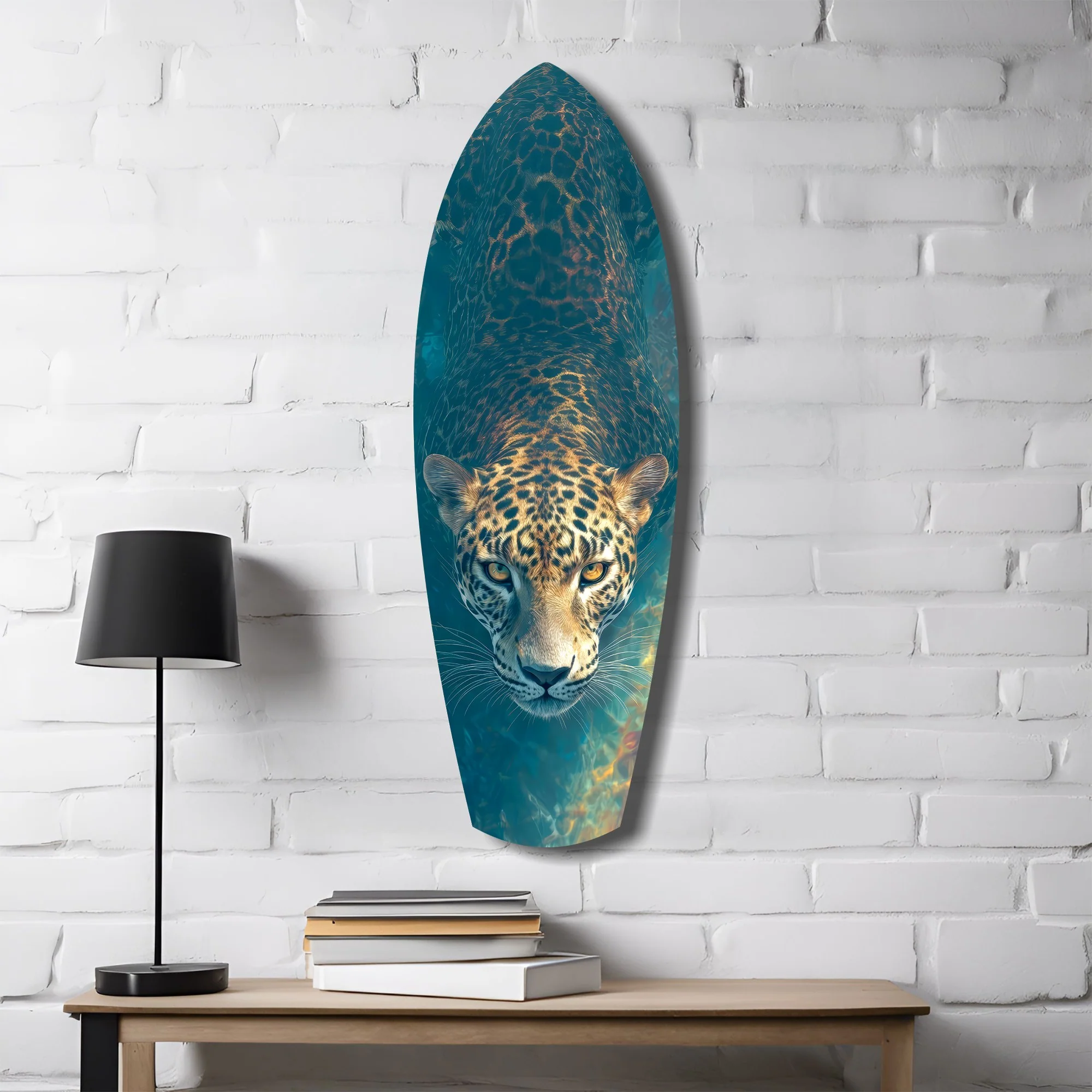 Leopard Stalking Turquoise Water Glass Wall Art - Image 4