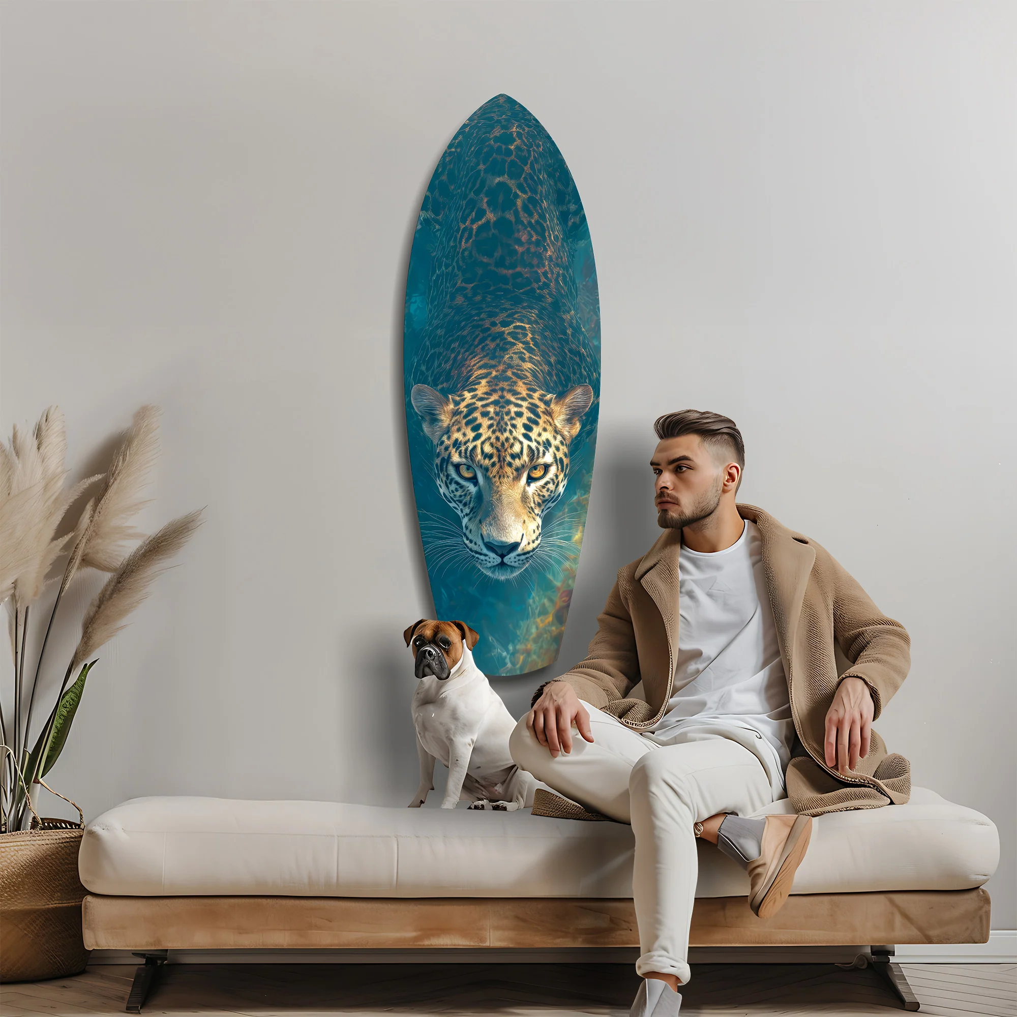 Leopard Stalking Turquoise Water Glass Wall Art - Image 9