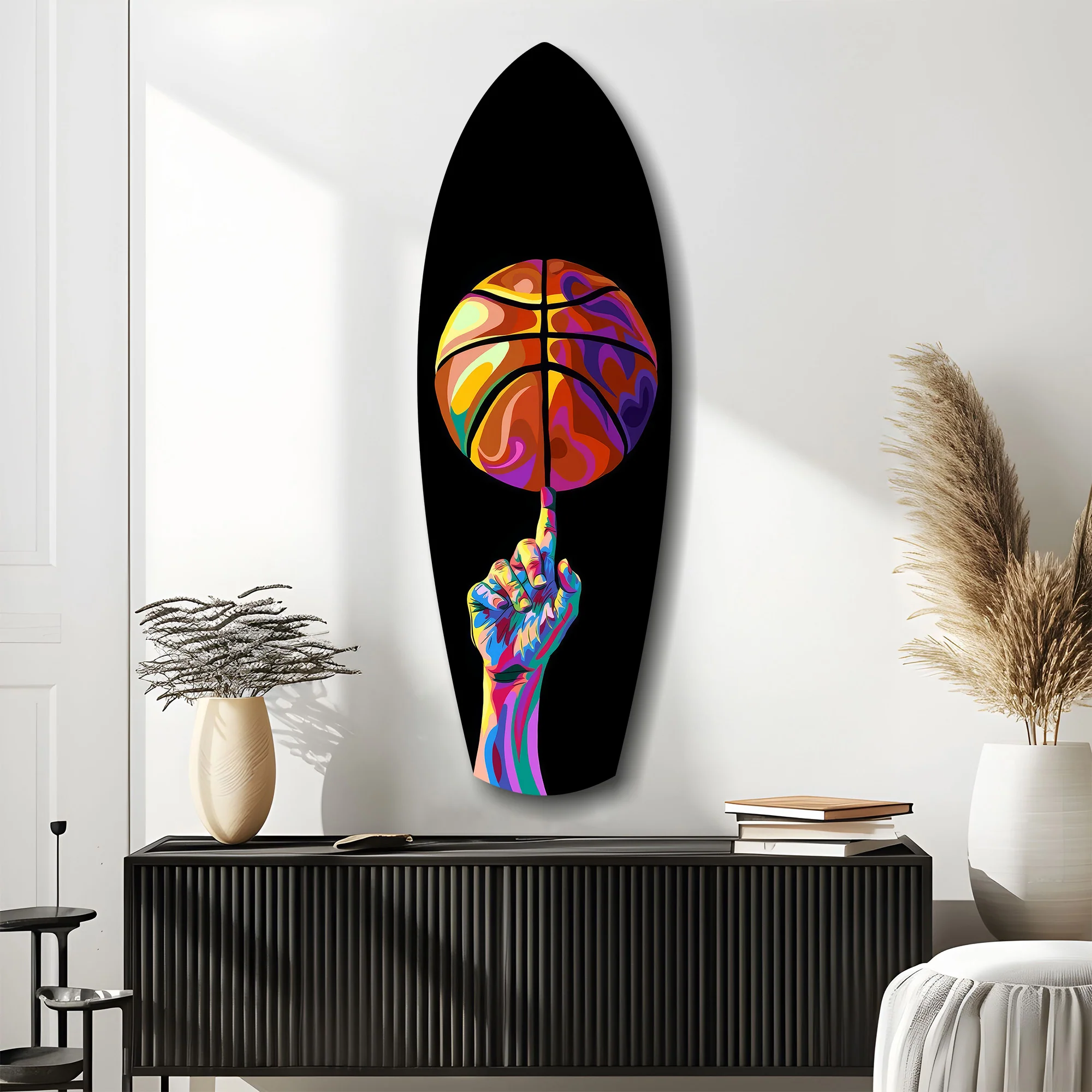 Pop Art Basketball Spin Colorful Glass Wall Art - Image 10