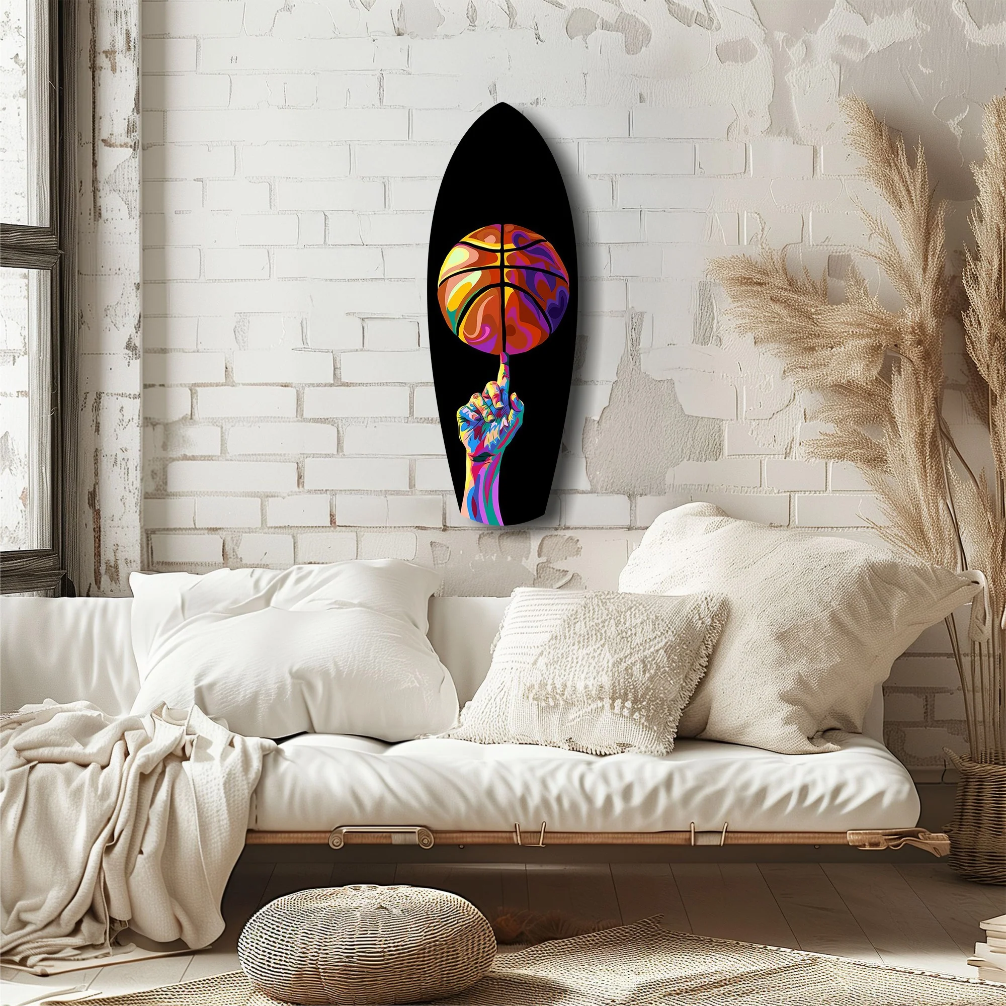 Pop Art Basketball Spin Colorful Glass Wall Art - Image 6