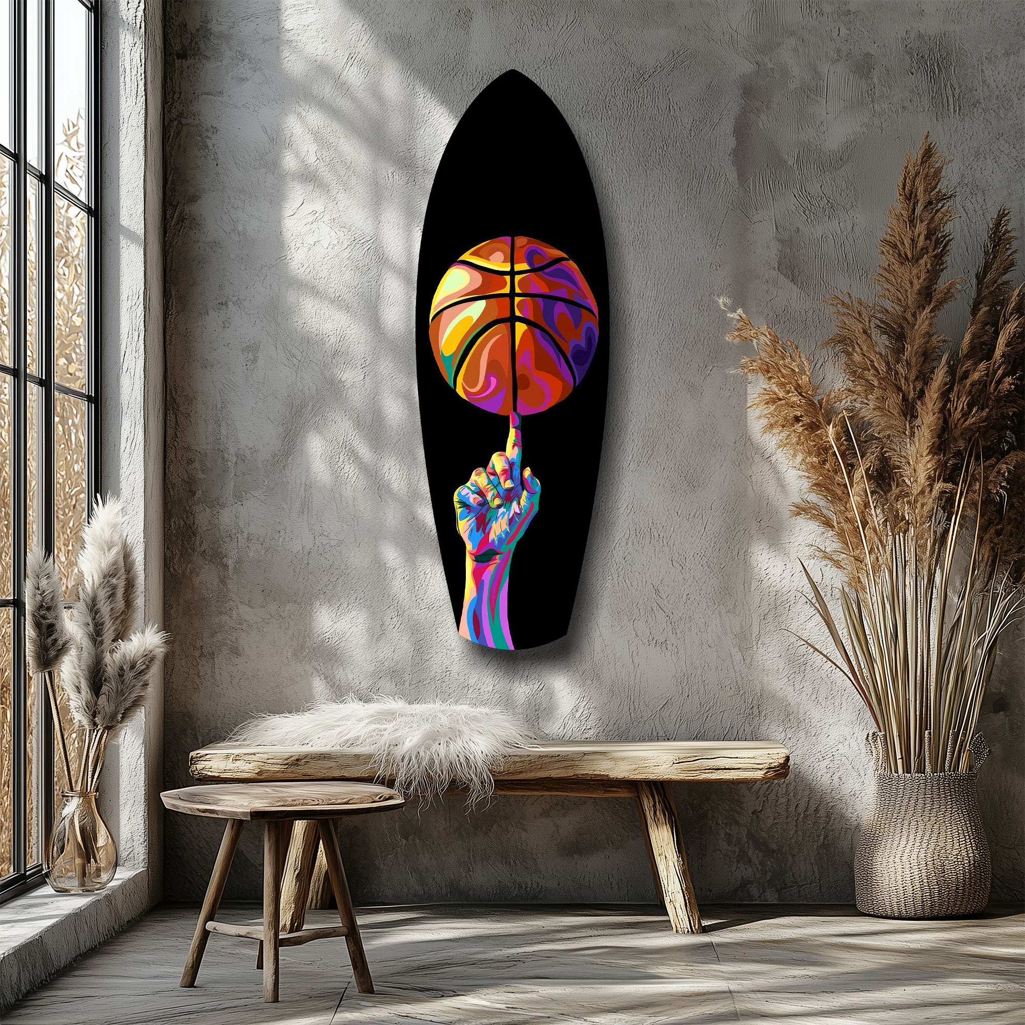 Pop Art Basketball Spin Colorful Glass Wall Art - Image 8