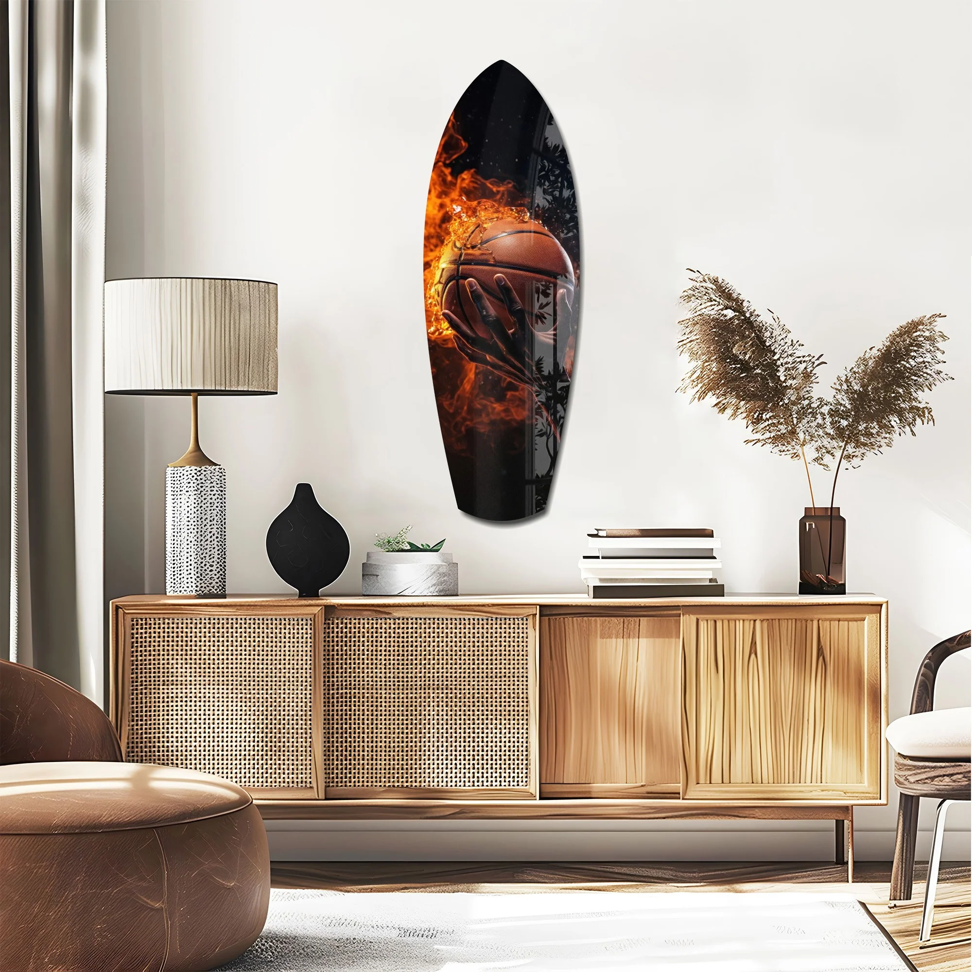 Flaming Basketball Hand Fire Glass Wall Art - Image 2