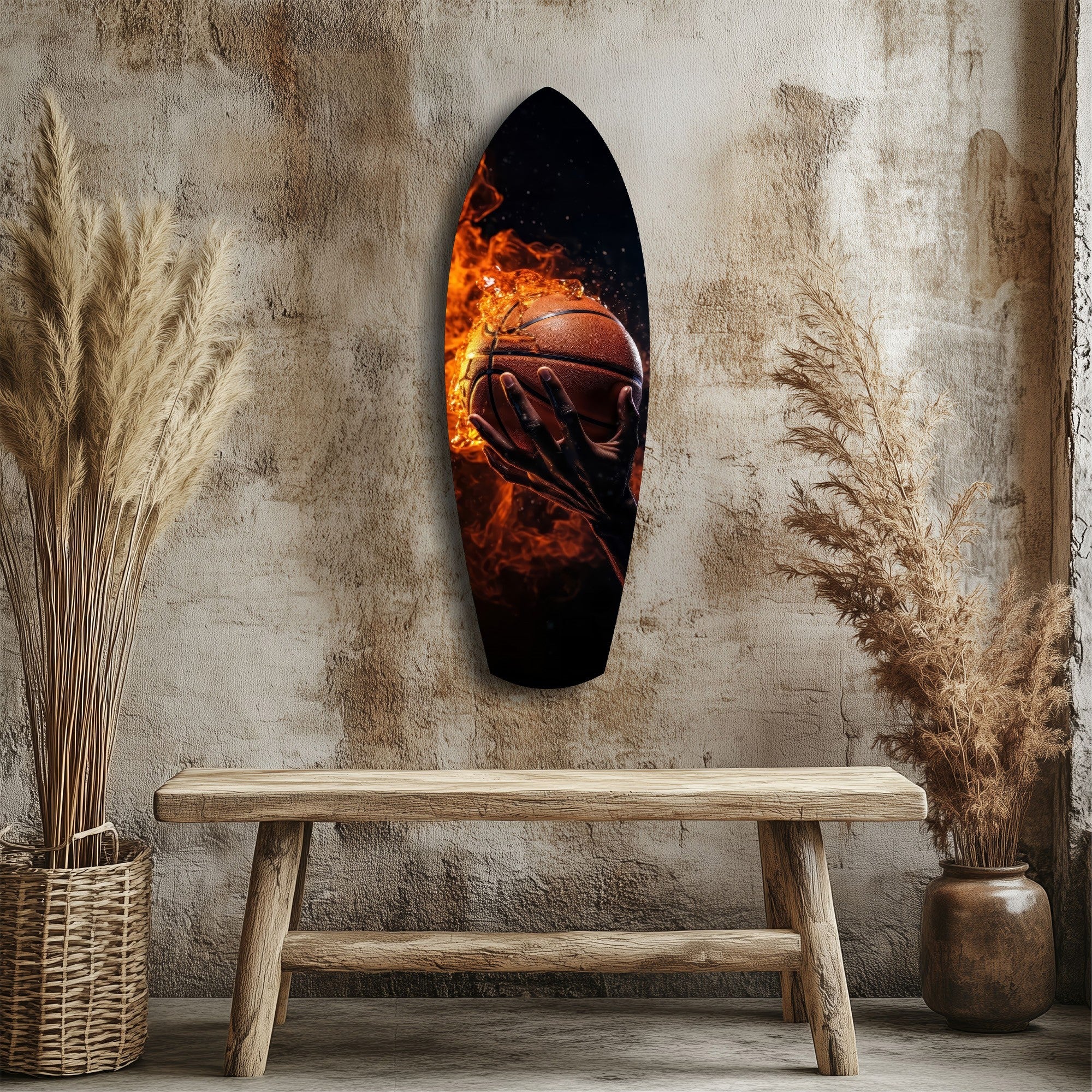Flaming Basketball Hand Fire Glass Wall Art - Image 3