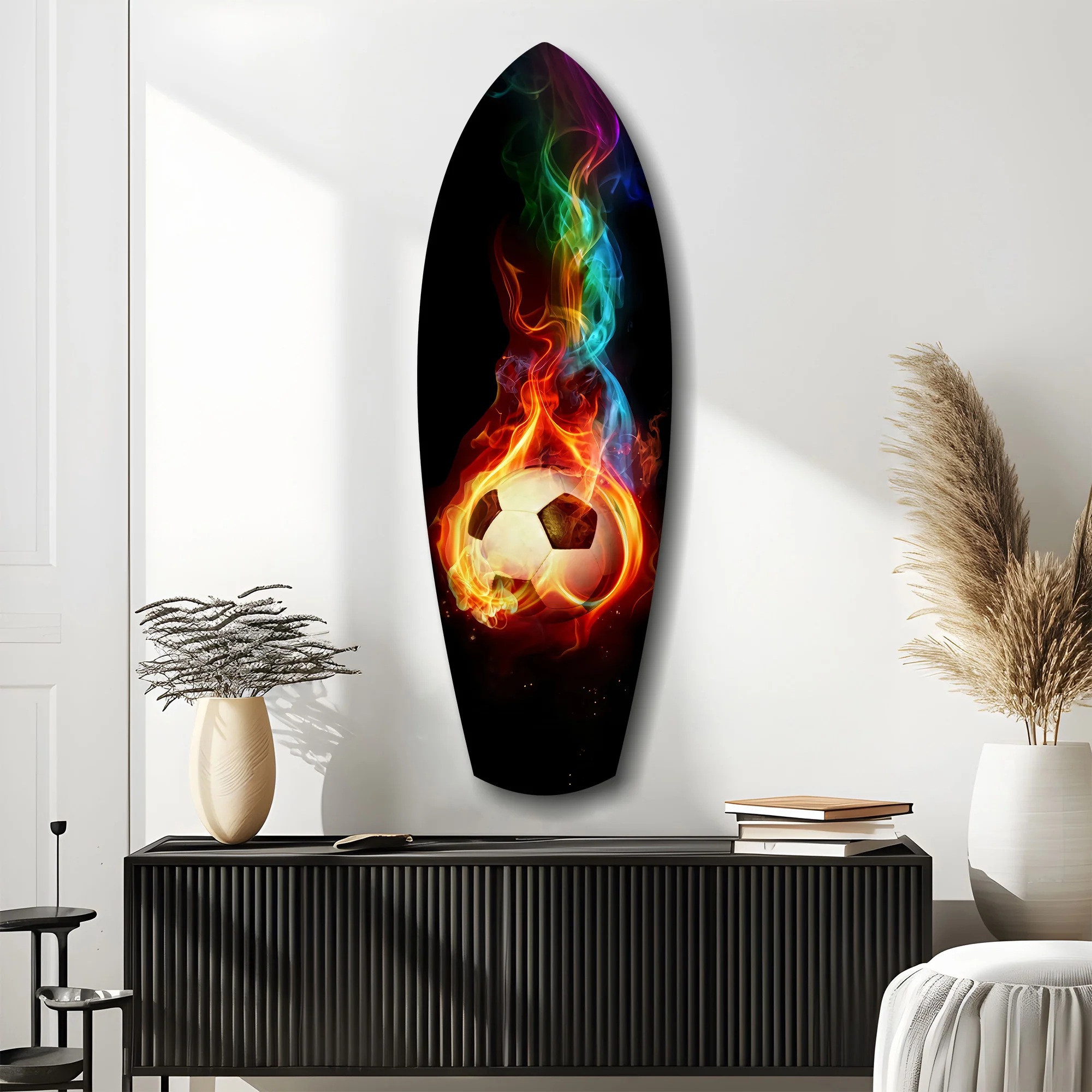 Flaming Soccer Ball Rainbow Smoke Glass Wall Art - Image 10