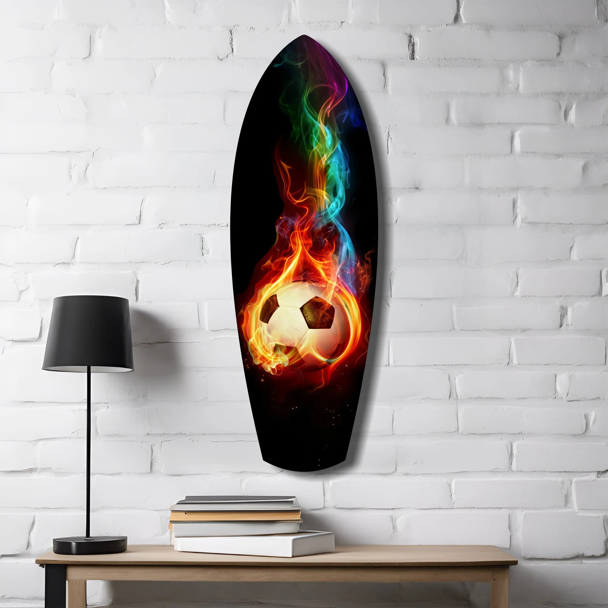 Flaming Soccer Ball Rainbow Smoke Glass Wall Art - Image 4