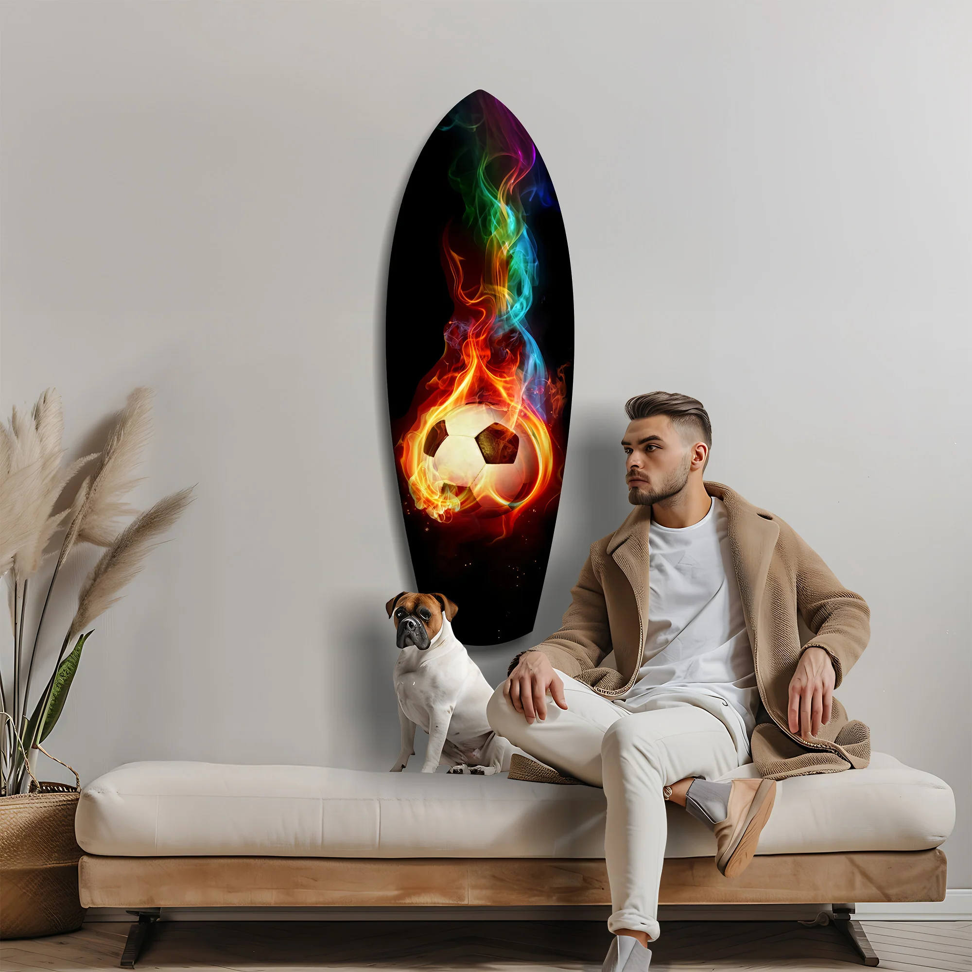 Flaming Soccer Ball Rainbow Smoke Glass Wall Art - Image 9